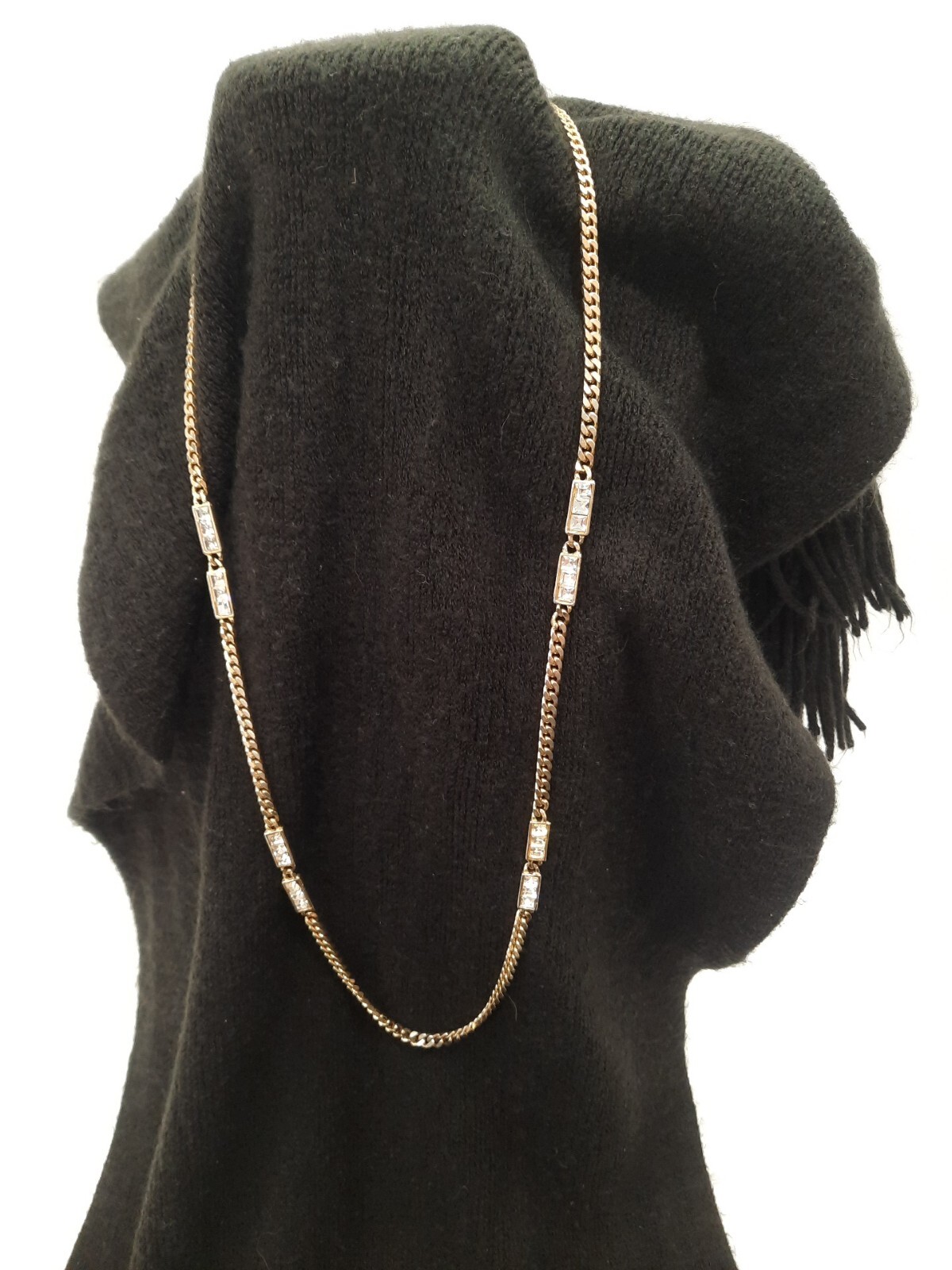 Goldtone Heavy weight Flat Curb link chain necklace 28′ long w/ Rectangle CZ ‘s