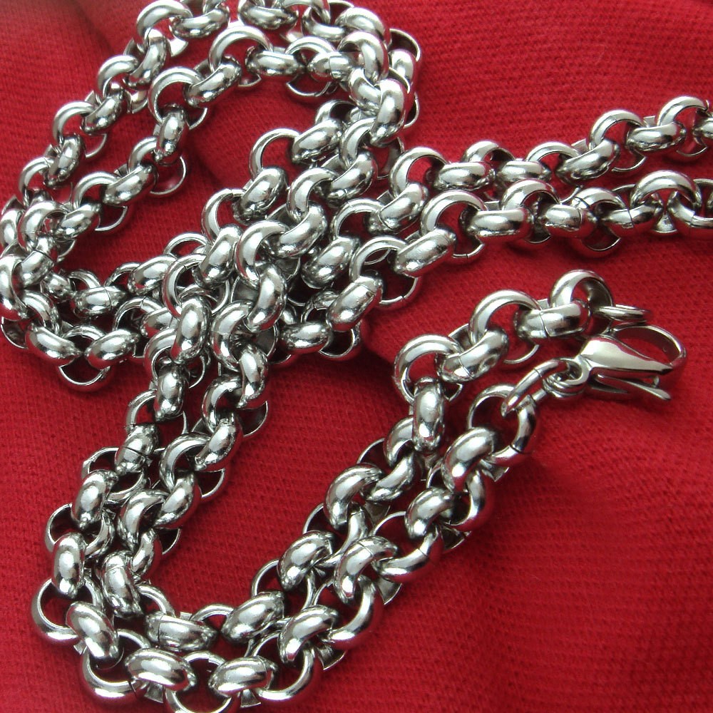 30inch Huge Stainless Steel 12mm Solid Handmade Rolo Chain Mens Necklace Silver