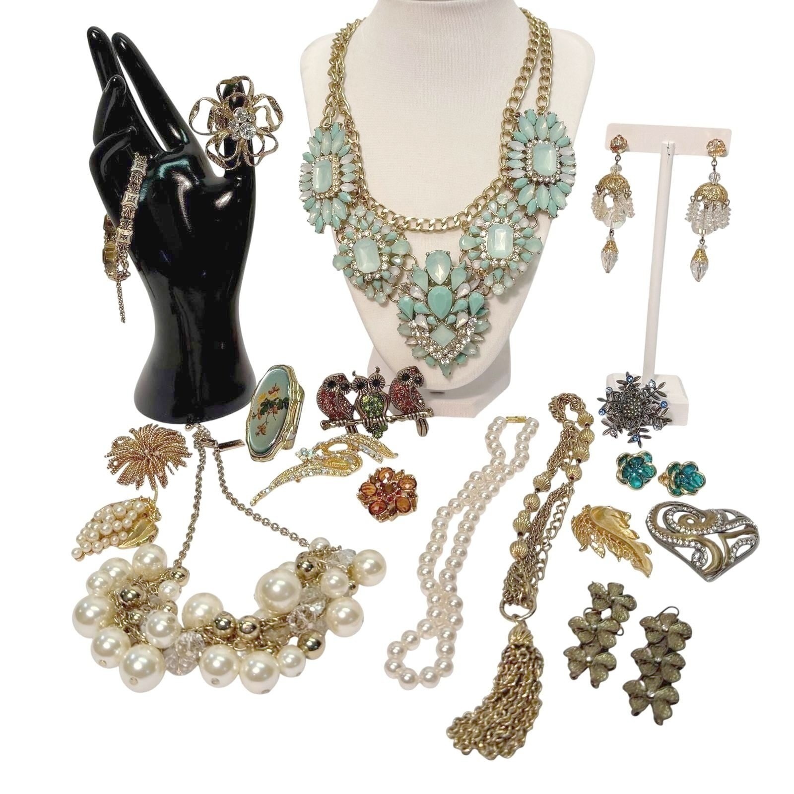 Chunky Statement Necklace Brooch Earrings Ring Jewelry Lot Costume
