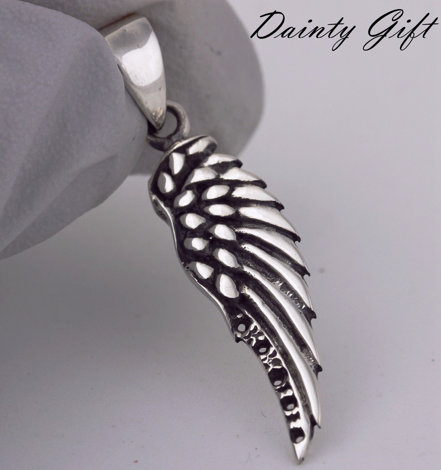 Women Men Solid 925 Sterling Silver 28 mm Freedom Angel Wing Religious Pendant