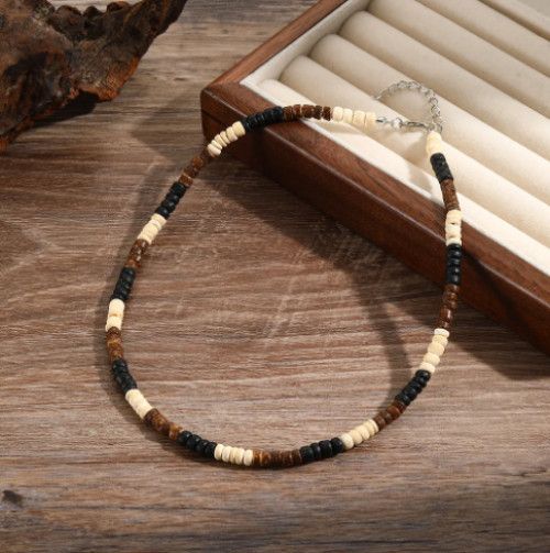 Men’s African Necklace African Beaded Coconut Shell Jewelry Surfer Necklace Gift