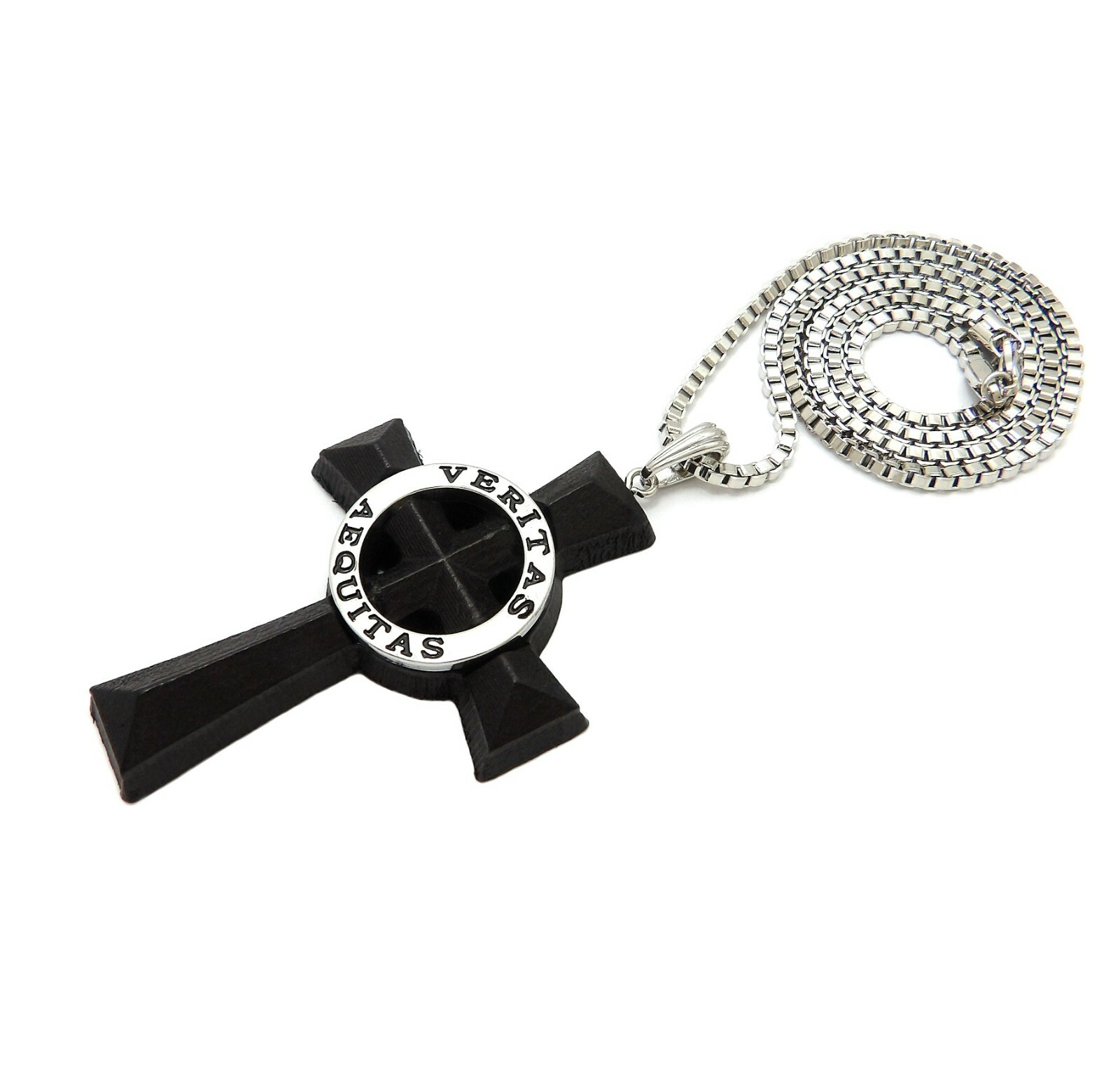 Veritas Aequitas Boondock Saints Cross Pendant 3mm/24″,30″ Box Chain Necklace
