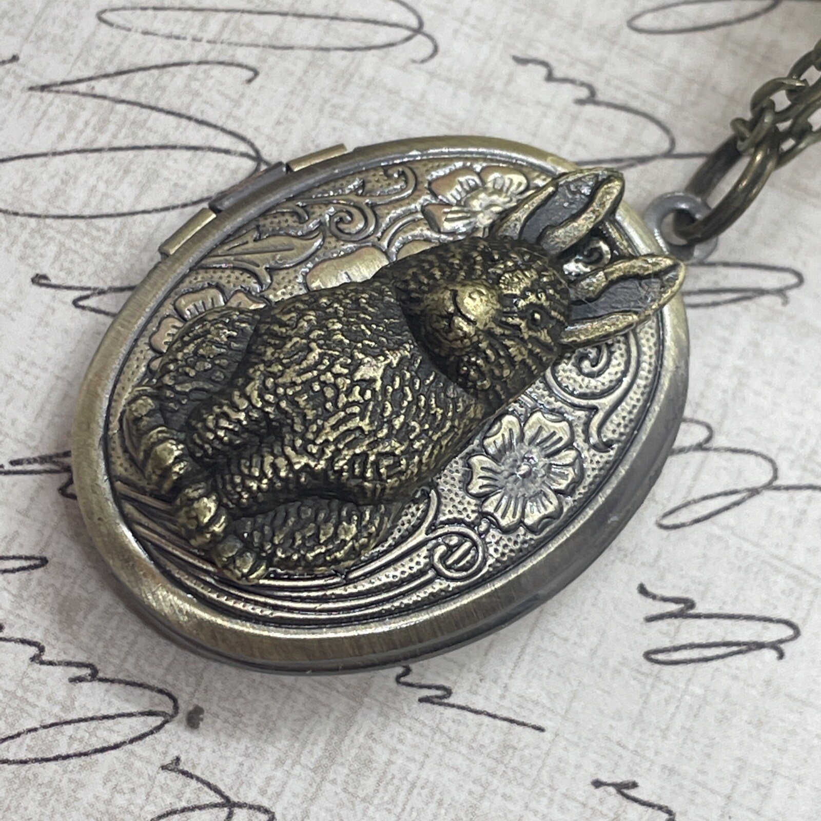 BUNNY RABBIT Locket Necklace JEWELRY Pendant PHOTO bronze Picture Birthday Gift