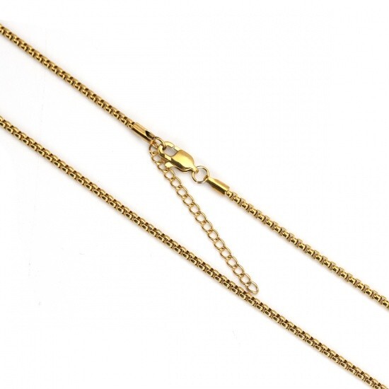 Gold Plated Stainless Steel 24 inch 2.5 mm Rounded Box Chain with 2 inch exten