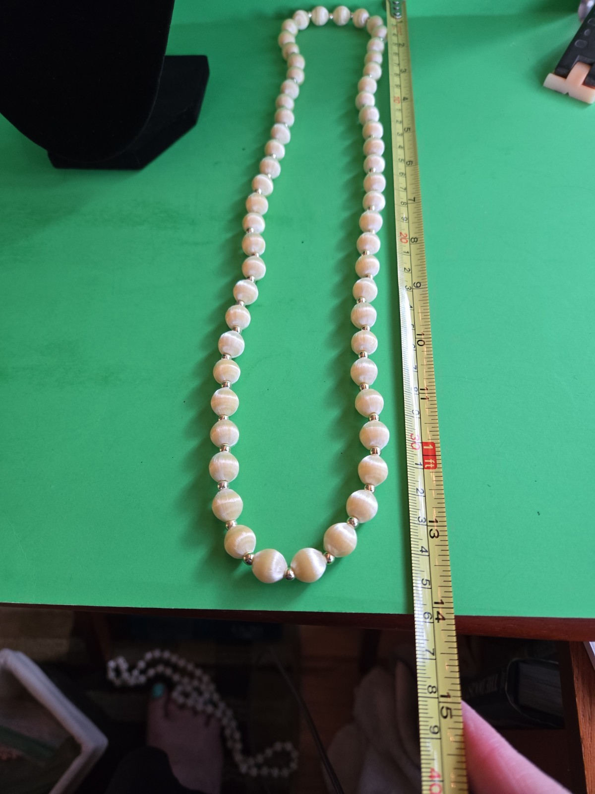 Four Vintage Gold Tone Yellow, Cocoa, White & Pink Silk Satin 14-15″ Necklaces
