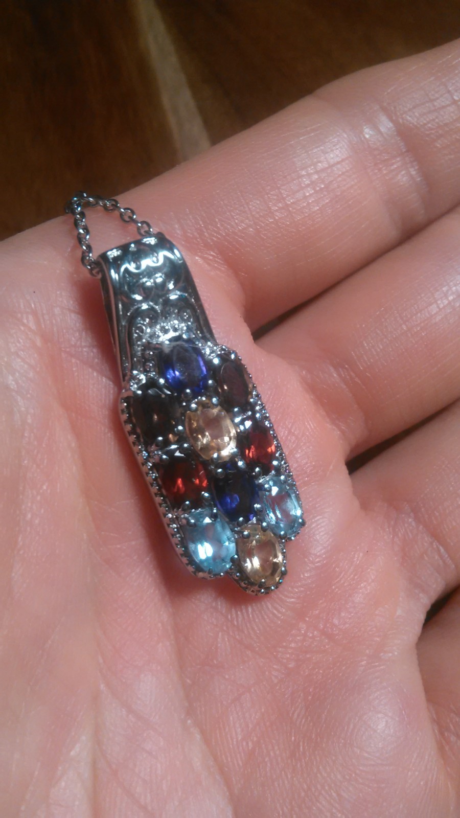 Multi-Gemstone Cluster Design Stainless Steel Pendant Necklace