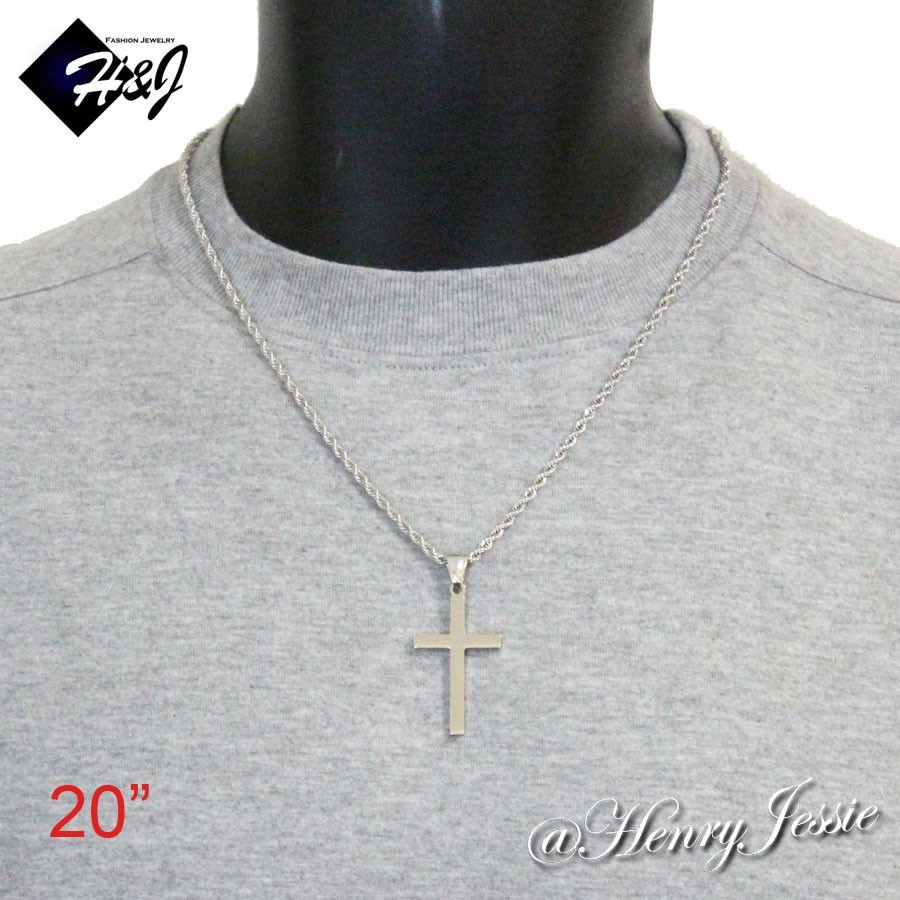 20″Stainless Steel 2.5mm Silver Smooth Rope Chain Necklace Plain Cross Pendant*P