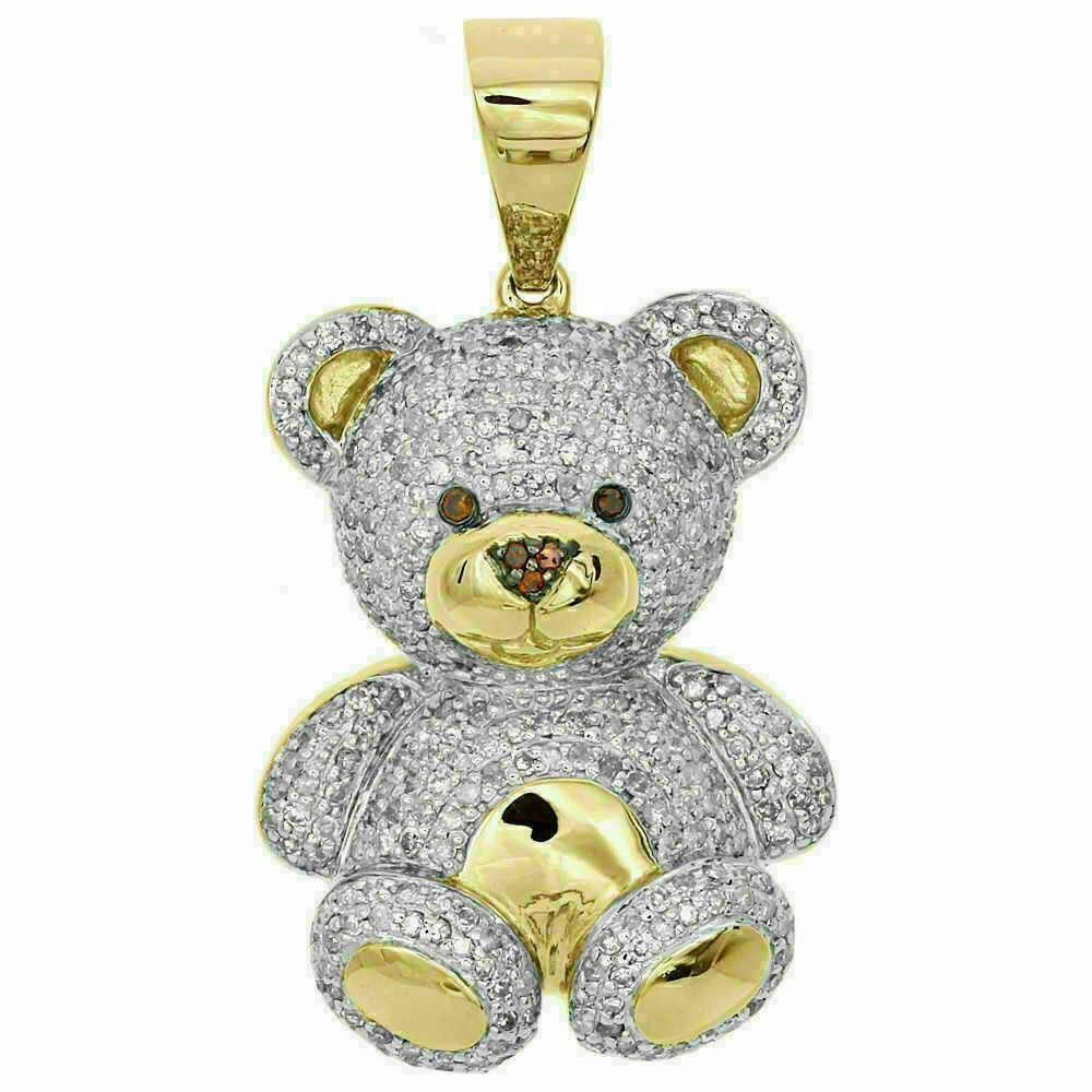 2.00Ct Round Cut Moissanite Teddy Bear Charm Pendant In 14k Yellow Gold Plated