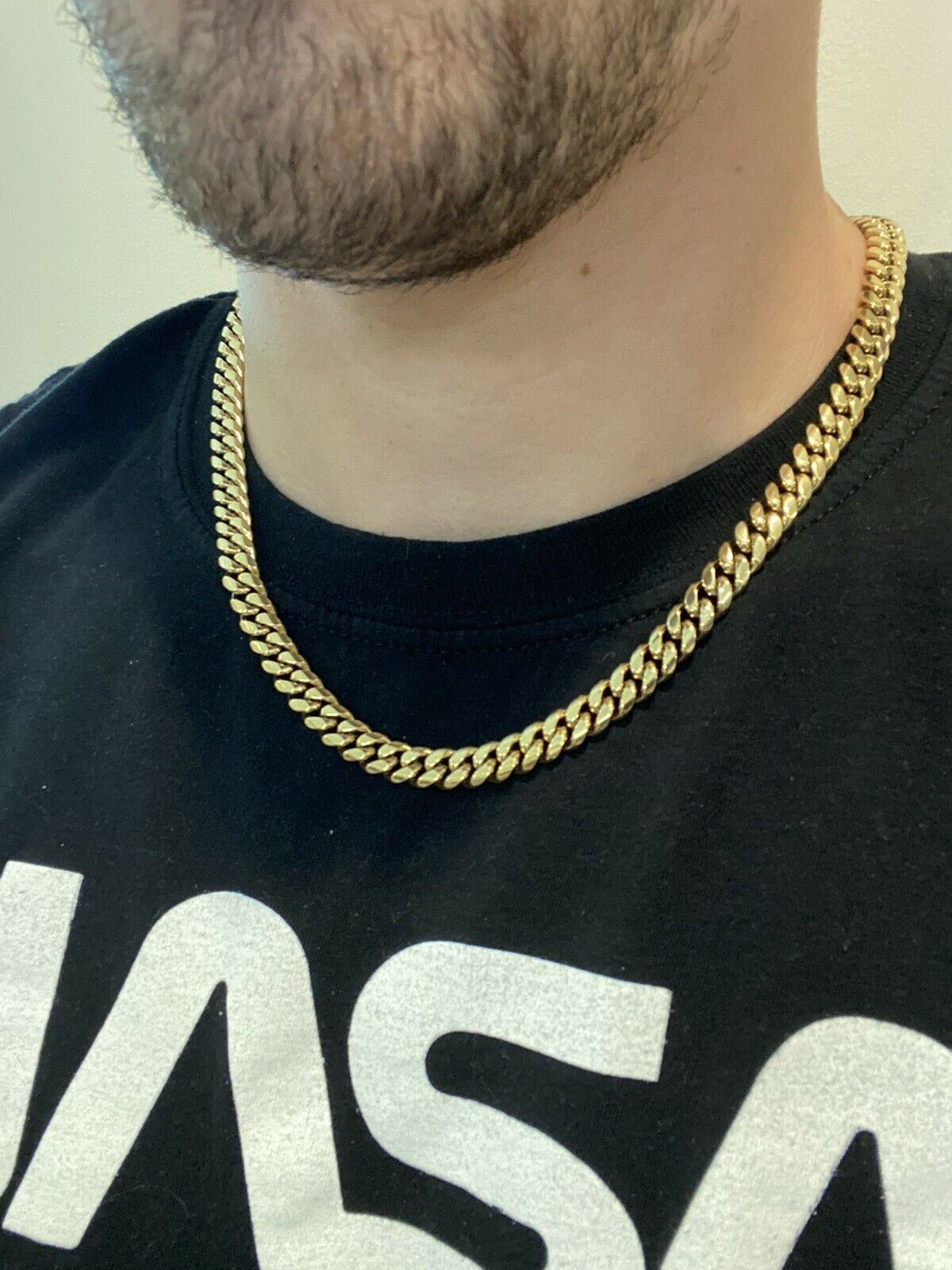 Real Miami Cuban Link Chain 14k Gold Plated Stainless Mens Necklace Choker 8mm