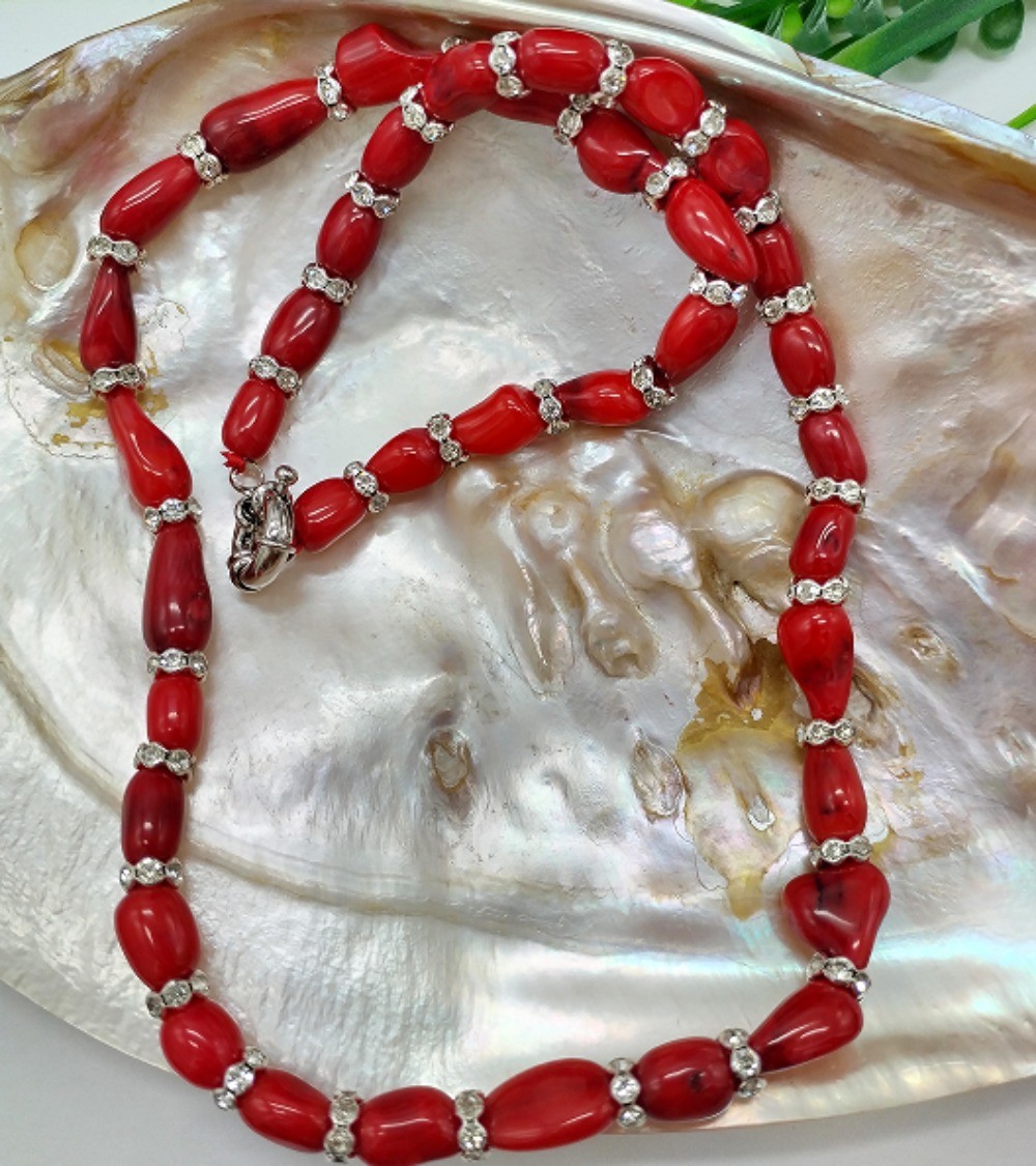 New Natural 8-12 Millimeter Red Coral Gemstone Oval Pearl Necklace 16-36 Inches
