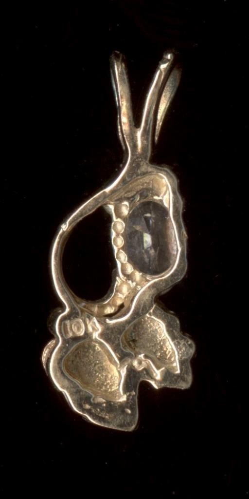 10K 17mm Solid Yellow Gold Oval Clear Crystal CZ Solitaire Leaf Petal Pendant Ee