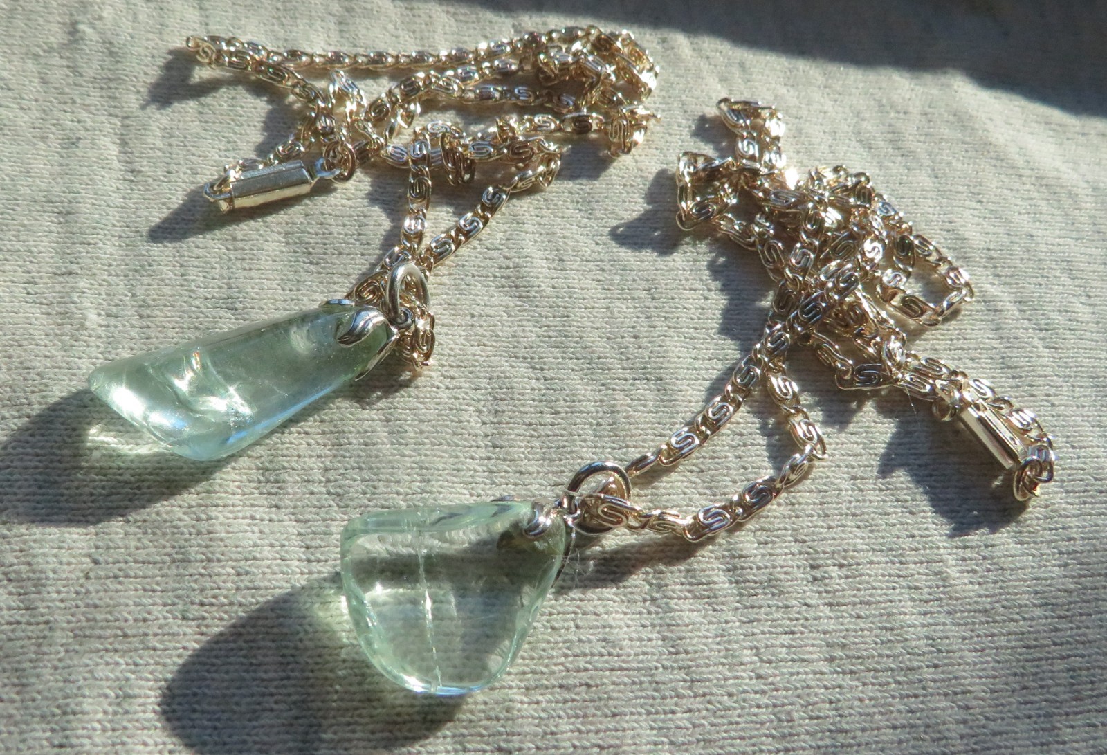 Lot of 2 Clear Glass Beaded Necklaces Silver Tone Chains / Pendants