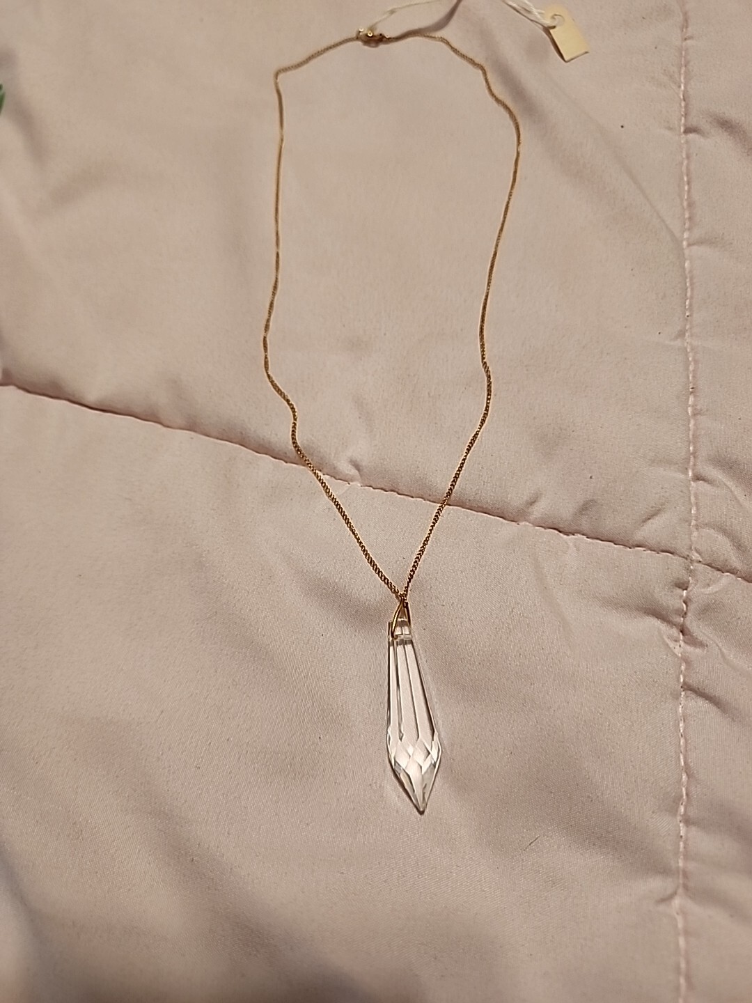 White Colorless Quartz Crystal Hexagonal Point Pendant Healing Amulet Necklace