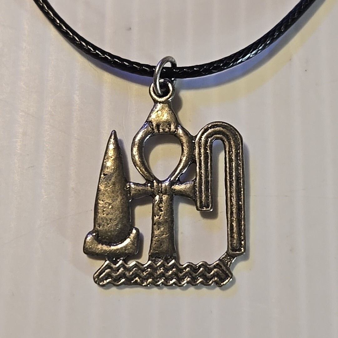 EGYPTIAN HEALTH Vintage Pewter Pendant Charm / 26+” Adjustable Necklace
