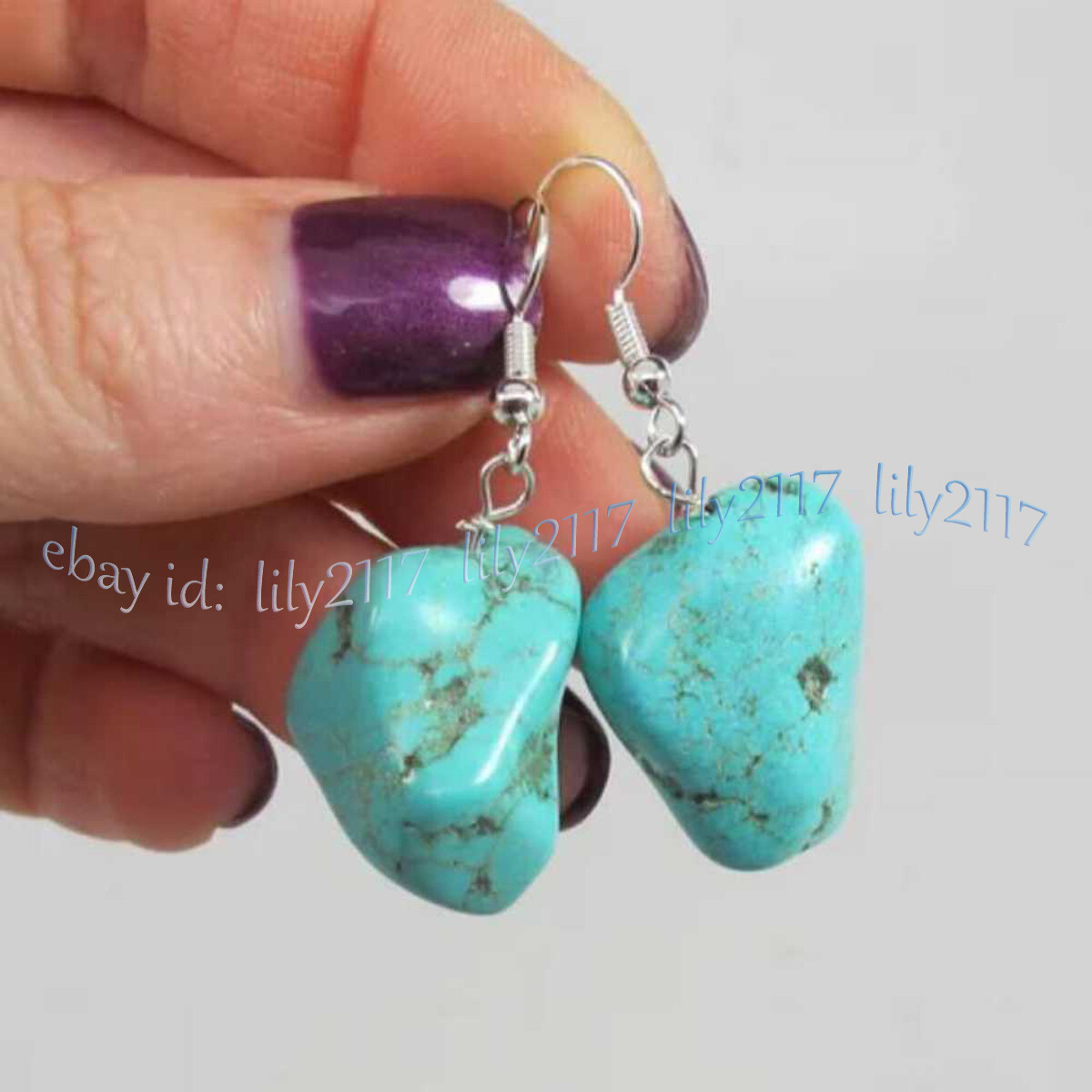 2 Strands Natural Turquoise Chunky Nugget Irregular Gems Necklace Earrings Set
