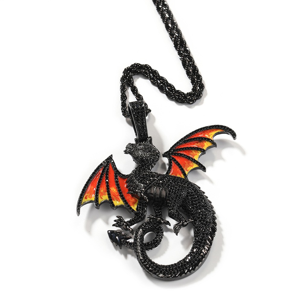 Hip Hop Jewelry Gold Filled Pave CZ Cartoon Dragon Pendant Necklaces Rapper Gift