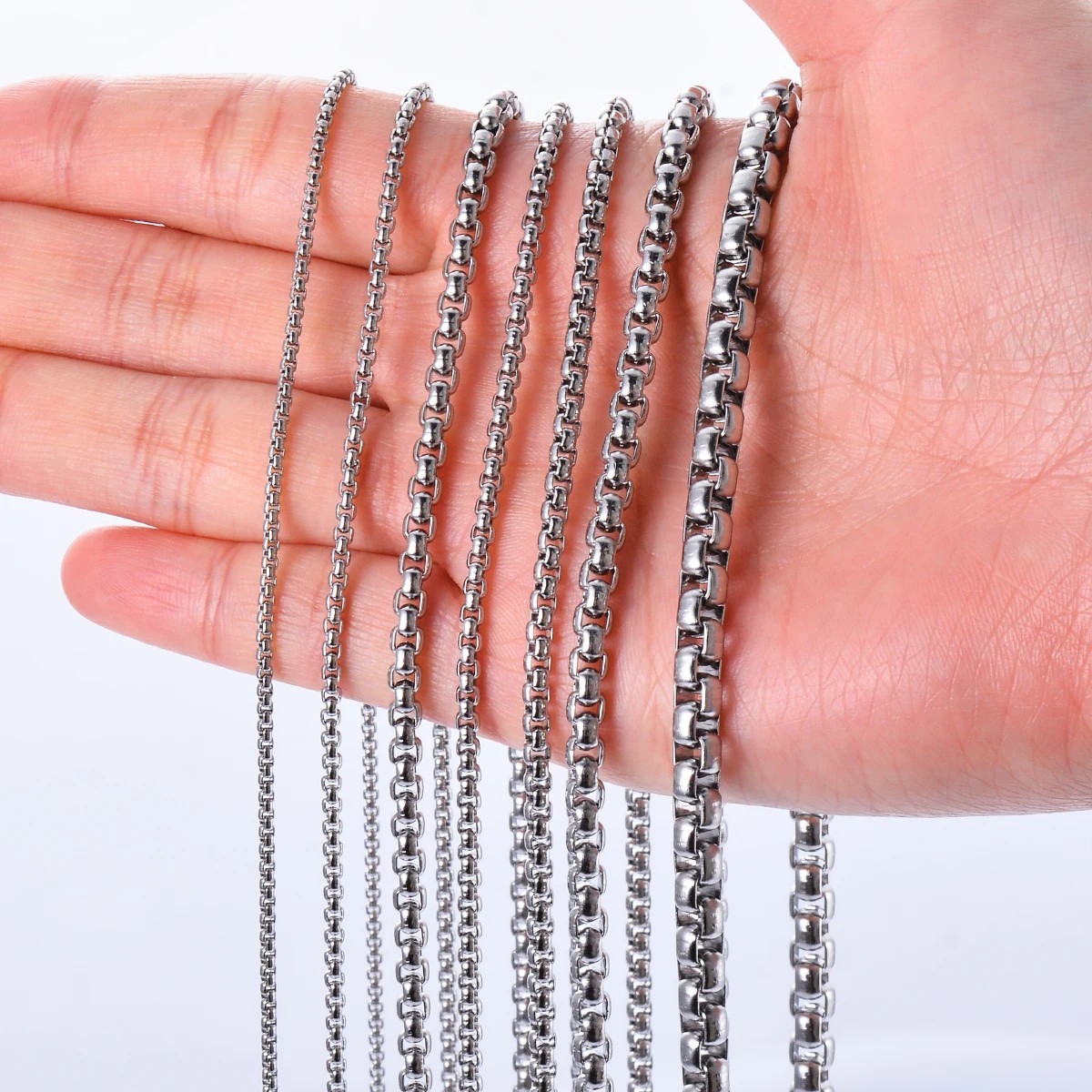 Stainless Steel Box Chain Necklace Men Women 1.8-5mm 16-32″ Square Rolo Chain UK