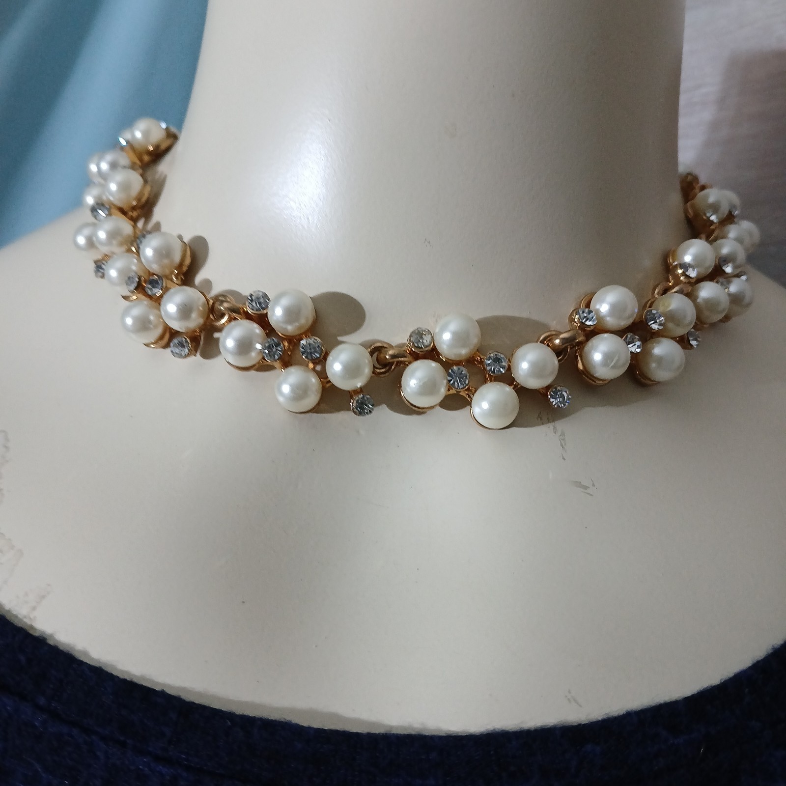 Betsey Johnson Faux Pearl and Rhinestone Cluster Collar Necklace Coquette…