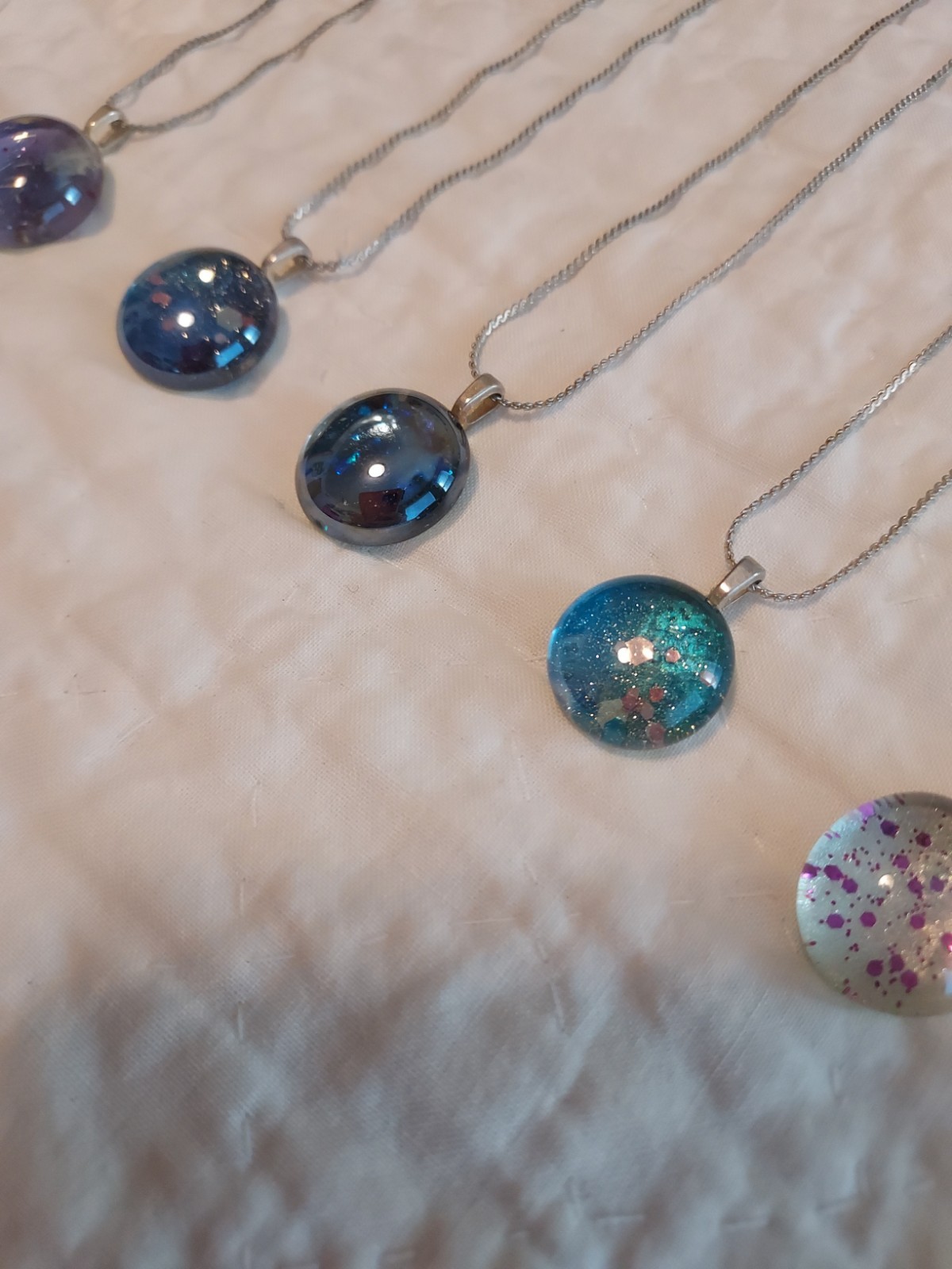 Lot Of 7 Handmade Glass Bead Necklaces Reseller Sparkle Marble w/ Chain NWOT