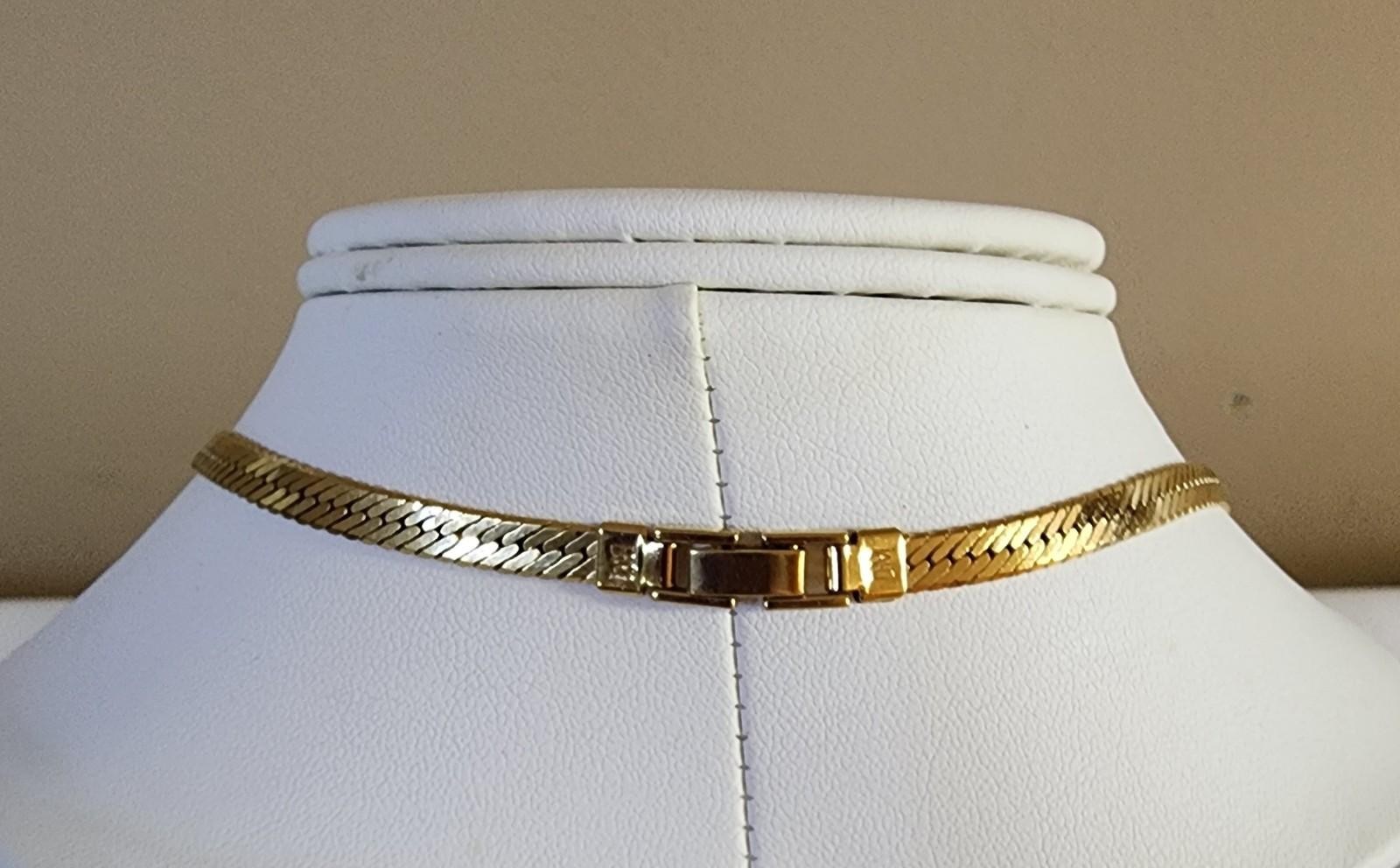 Gold Tone Herringbone Chain Necklace Box Clasp 24″ Marked DM Vintage