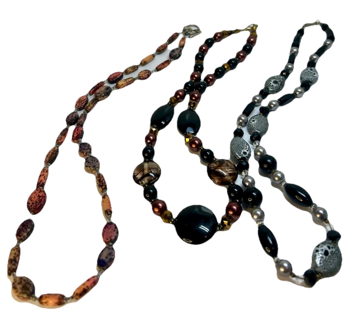 Lot Of 3 -Various Crafted Necklaces Beads & Stones Pendants Earthtones Vintage