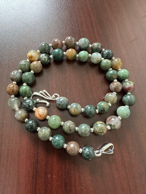 Natural Moss Agate Multicolor Round 10 mm Gemstone Beads 22″ Necklace