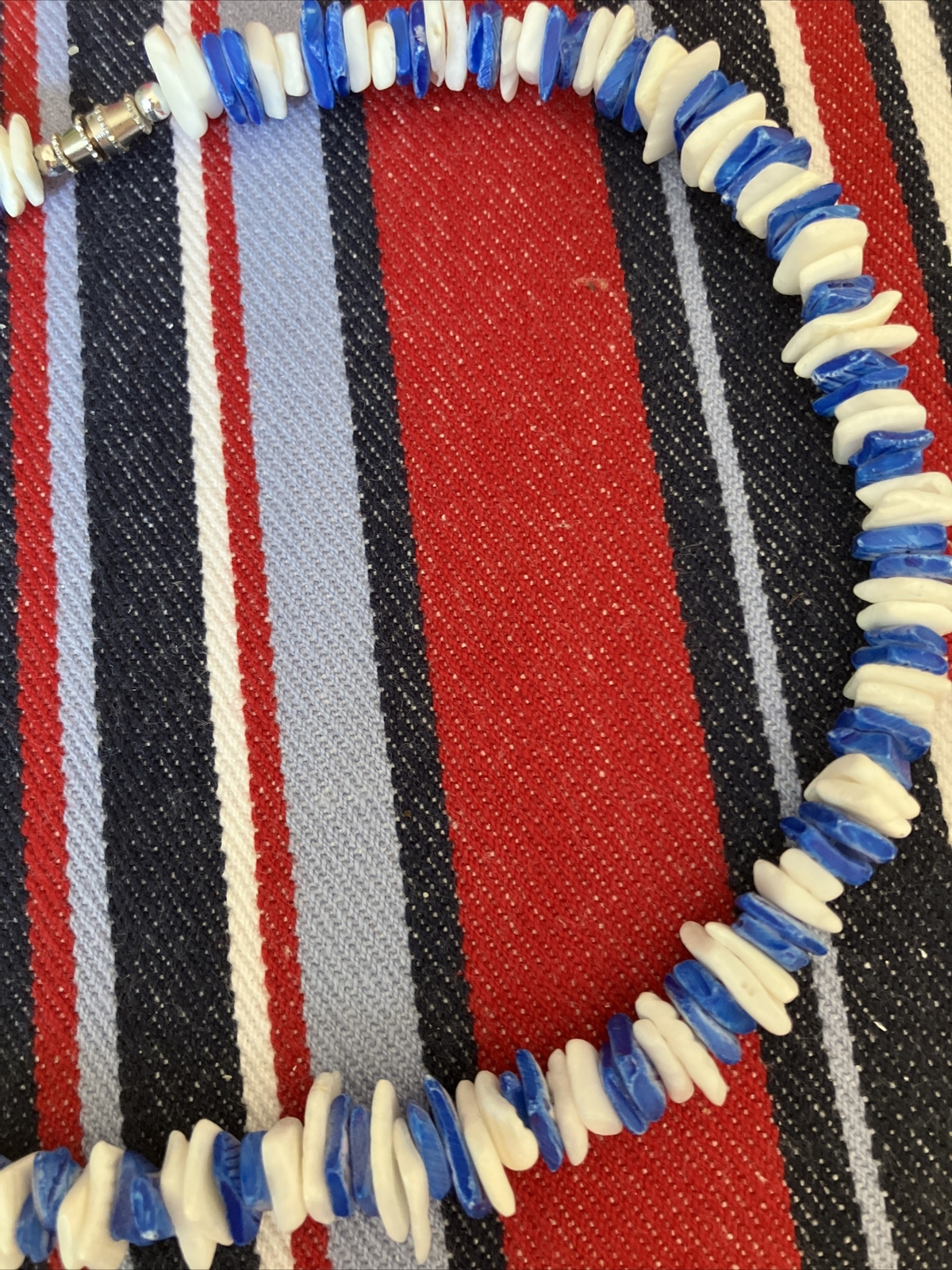 Adult Unisex Blue & White Puka Bead Necklace From Hawaii