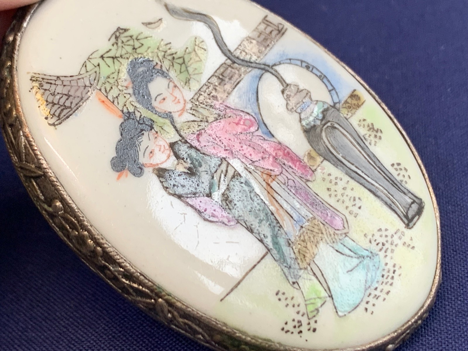 Hand Painted Asian Ladies Pendant Fashion Jewelry Porcelain Beijing China