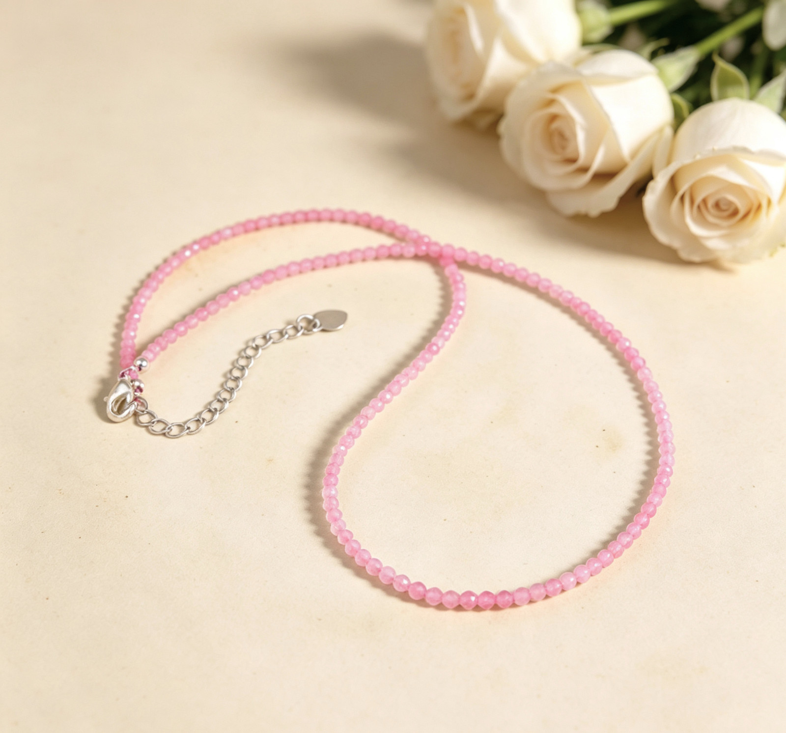 2mm Rose Quartz Choker Necklace | Self Love Dainty Adjustable Layering Jewelry