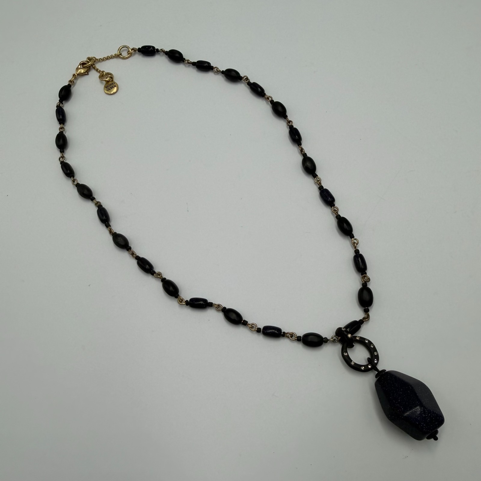 Vintage Black Beaded Pendant Necklace Gold Tone Toggle Clasp 1980s Style 45cm