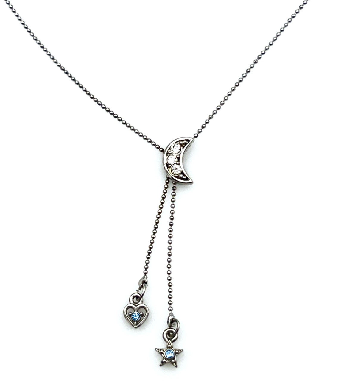 Carolina Herrera Celestial Blue Crystal Crescent Moon Star Heart Y Drop Necklace