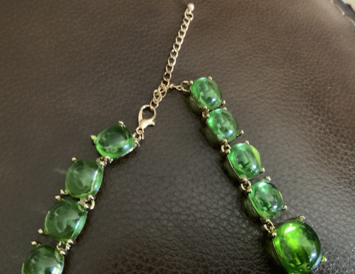 Zara Necklace Clear Candy Cabochon Gold Jelly Geometric Boho Green Retro Chain