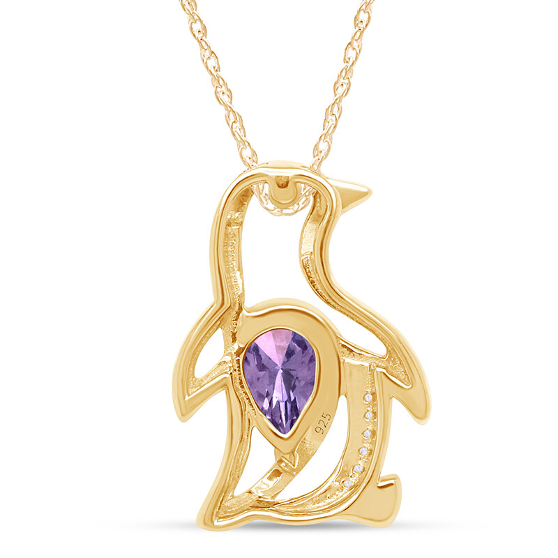 Simulated Alexandrite Penguin Pendant Necklace 14K Gold Plated Silver