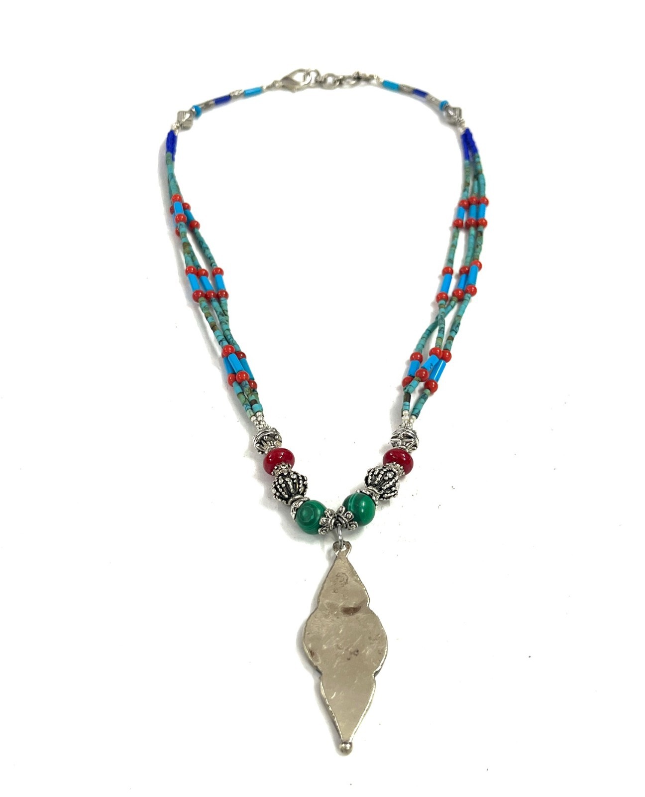 Turquoise Coral Gemstone Tibetan Bohemian Necklace Jewelry, 18 Inc Adjst