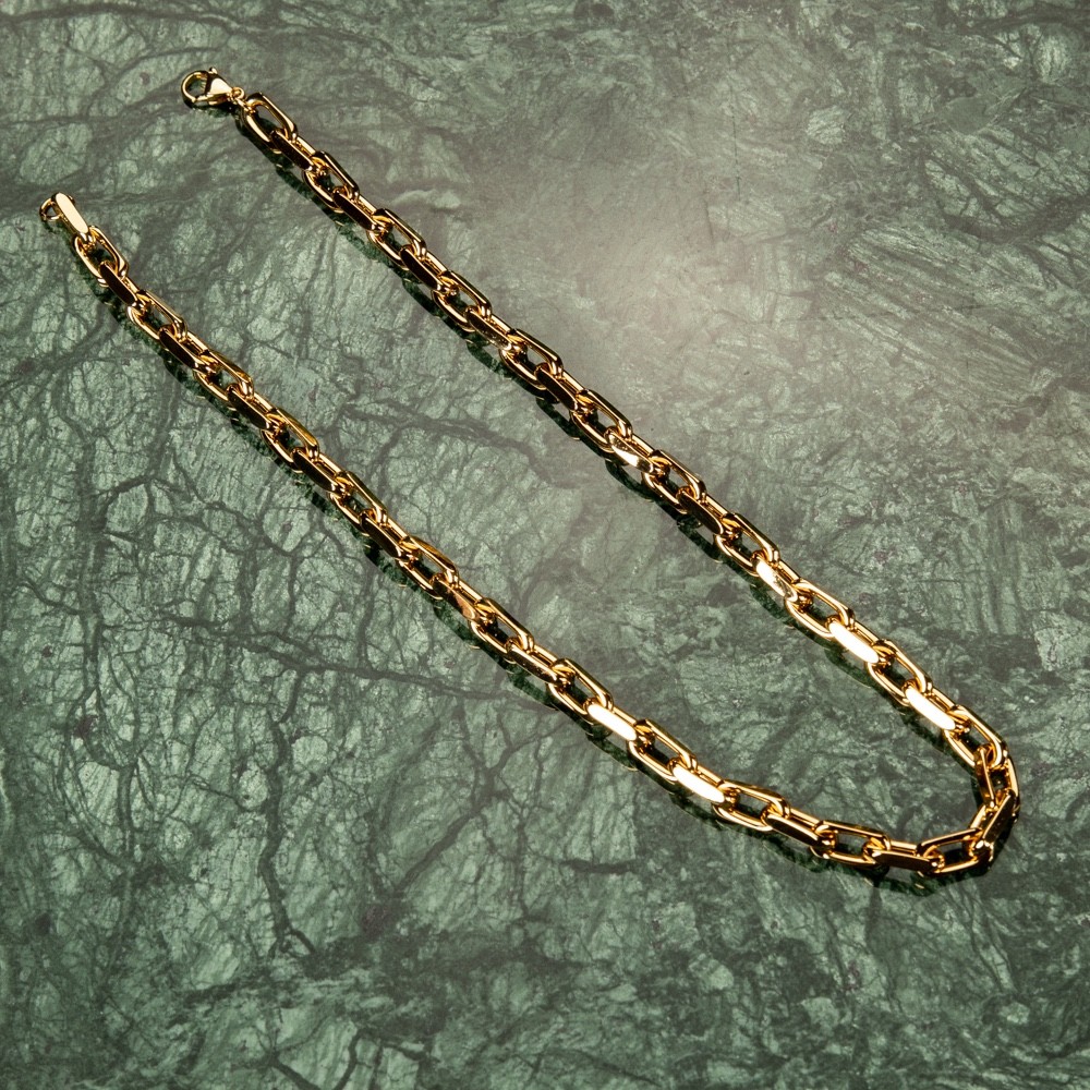 Solid Yellow Gold Plated 316 Stainless Steel 8MM Rolo Hermes Chain Necklace