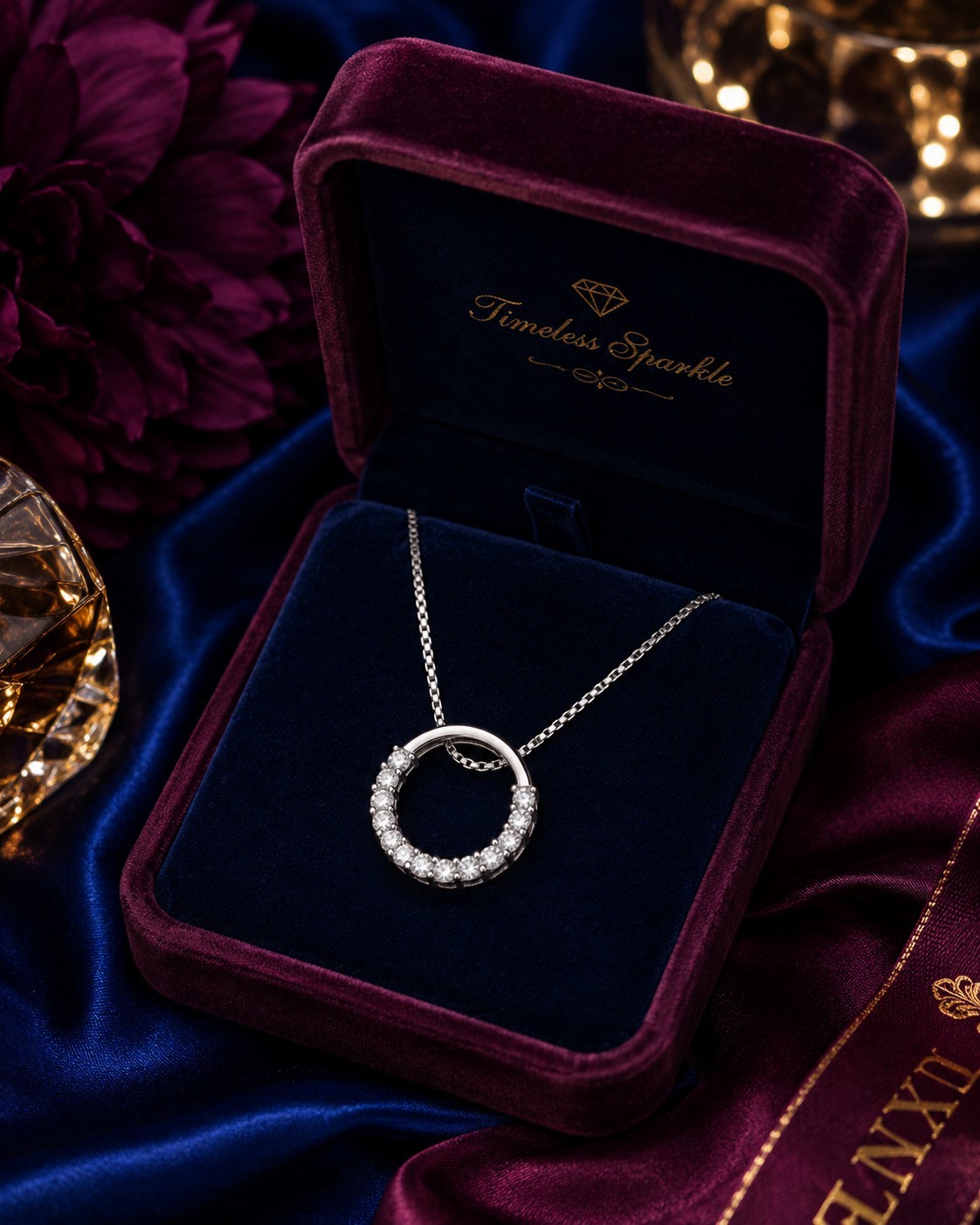 ✨ CZ Cubic Zirconia Eternity Circle Pendant Necklace – Silver Tone Sparkle Jewel