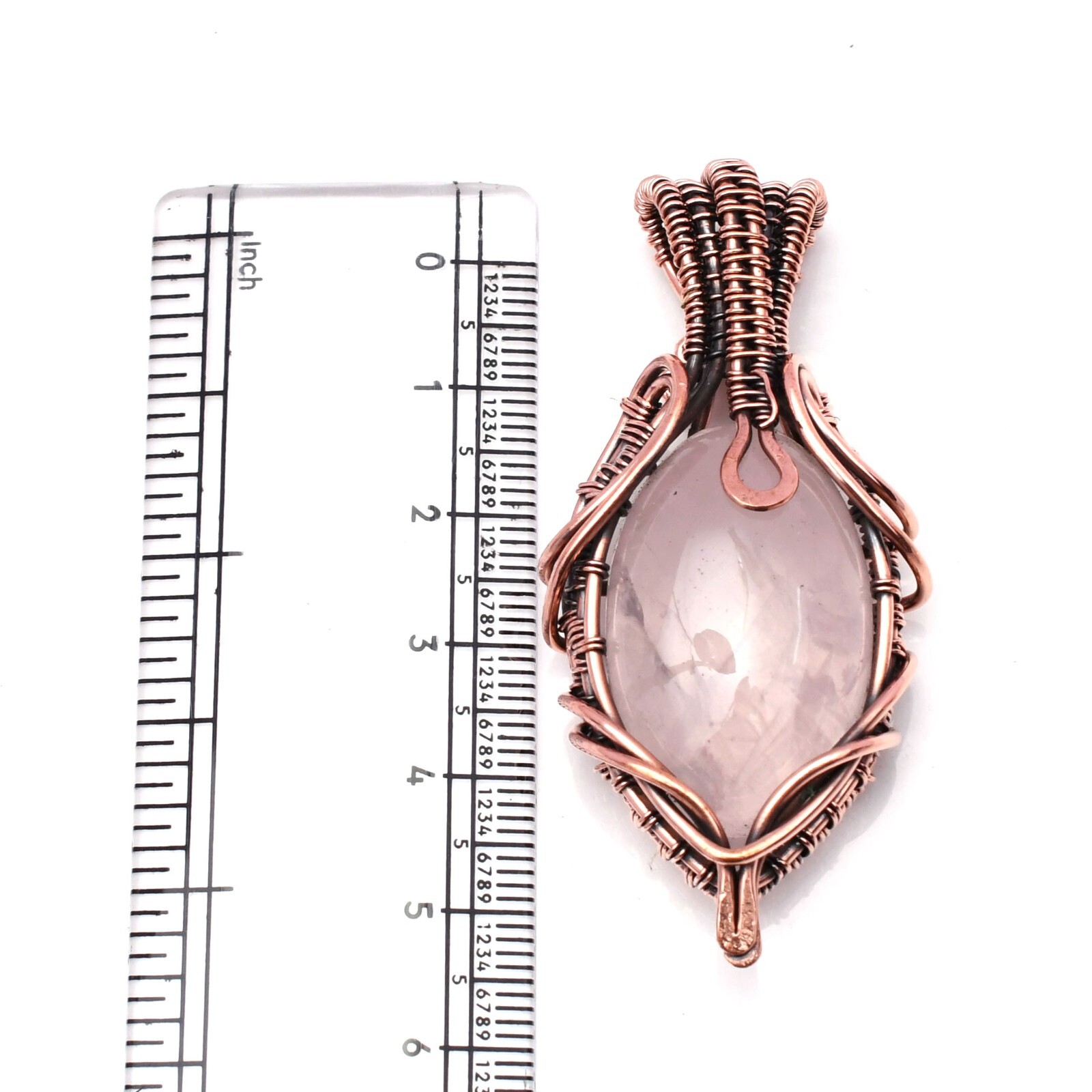Rose Quartz Pendant Copper Wire Wrapped Handmade Jewelry Pendant 2.15″