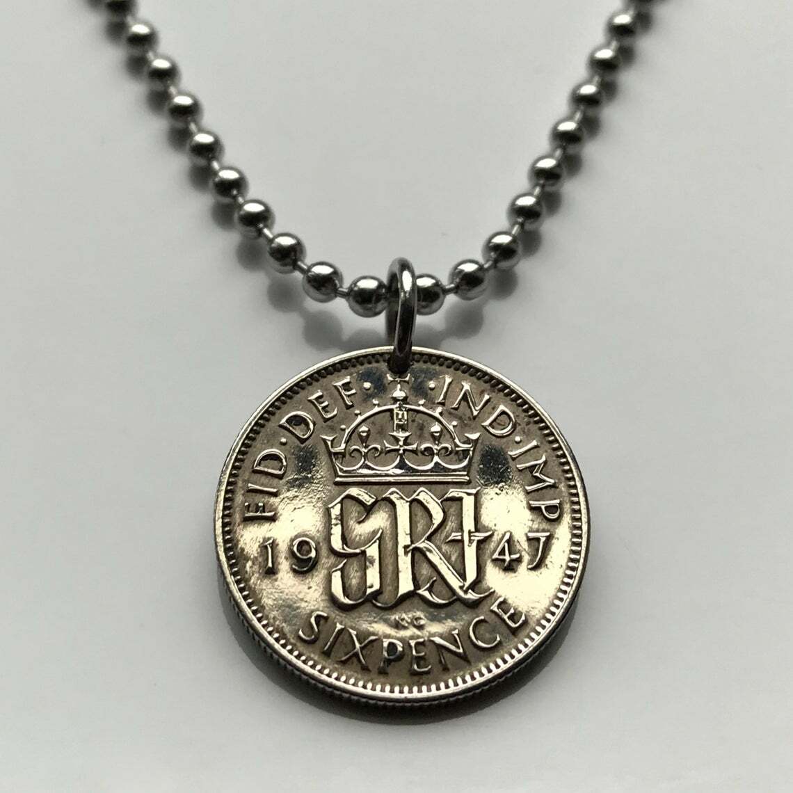 1948 United Kingdom 6 Pence coin pendant initial G R London Manchester n000615