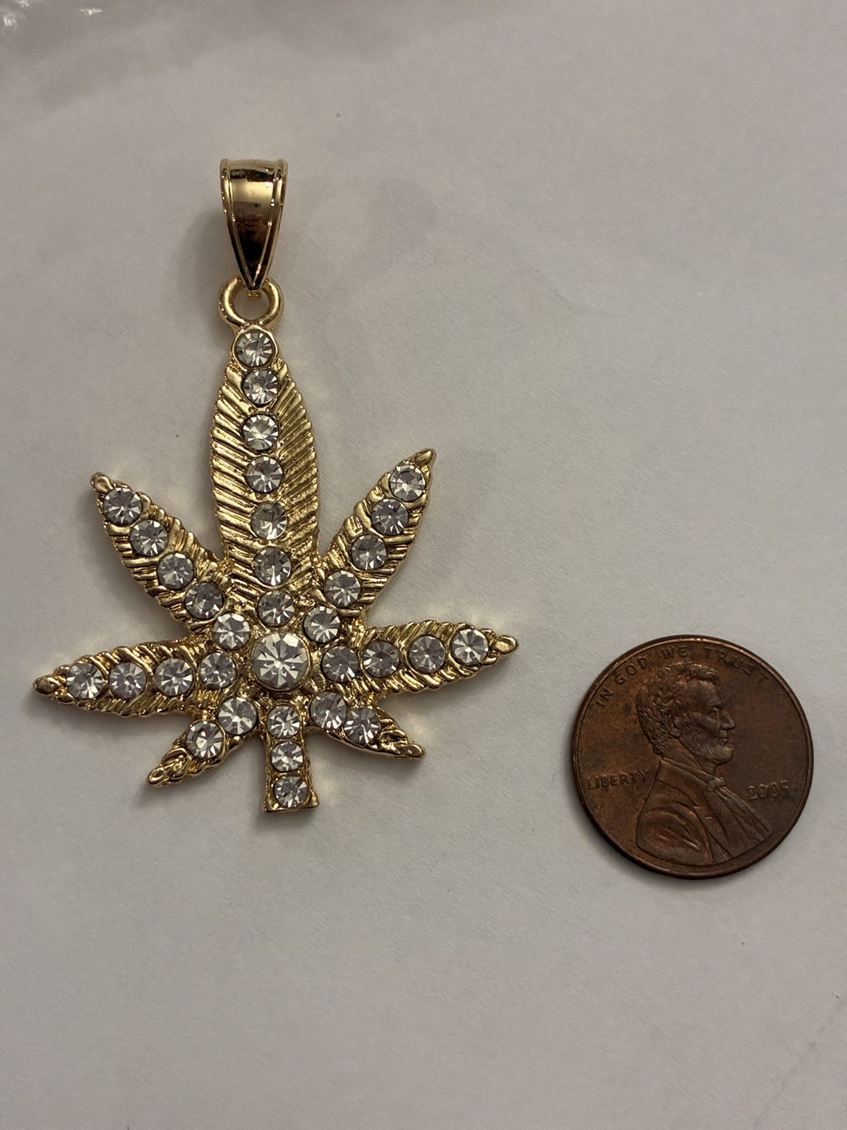 Gold-Filled Leaf Charm Pendant w/ Round White Simulated CZ Clear Stones