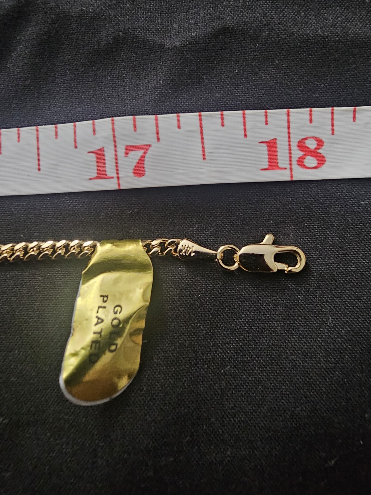 18in. 14k Gold-Plated brass-1.4mm skinny Cuban Link chain w/Ankh Cross CZ Charm