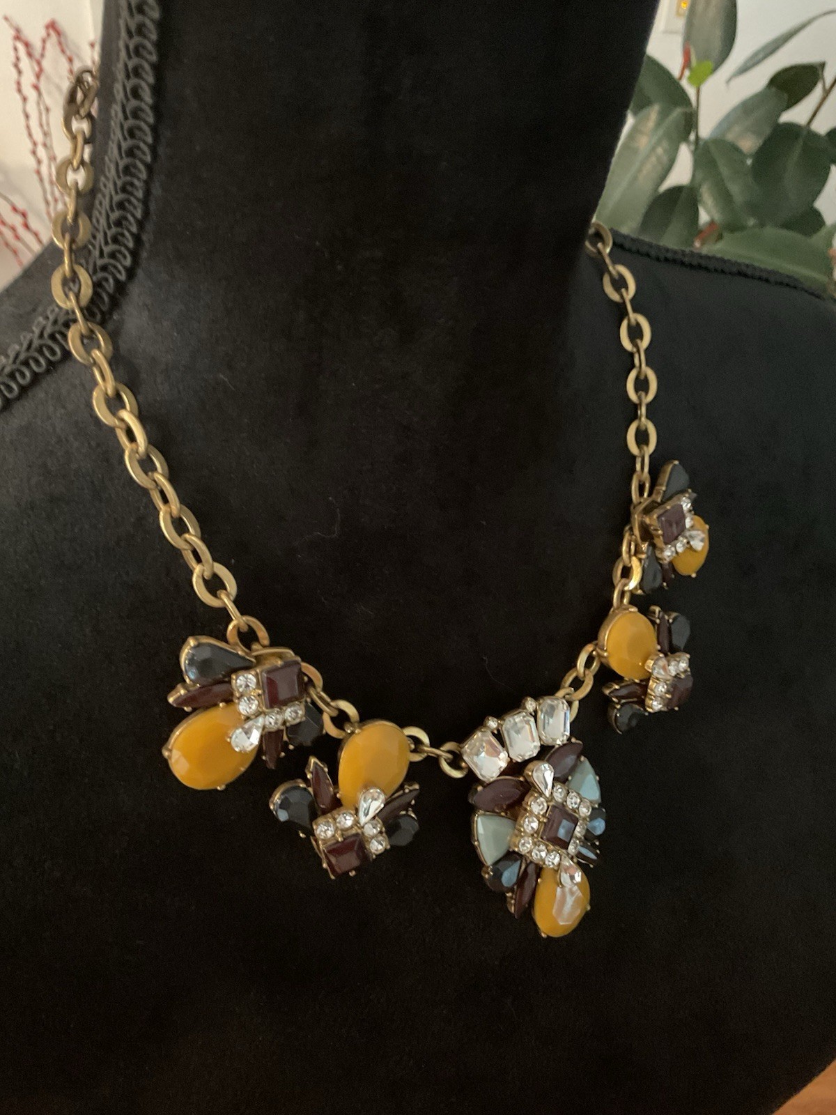 J. Crew Geometric Crystal Art Deco Statement Necklace Multi