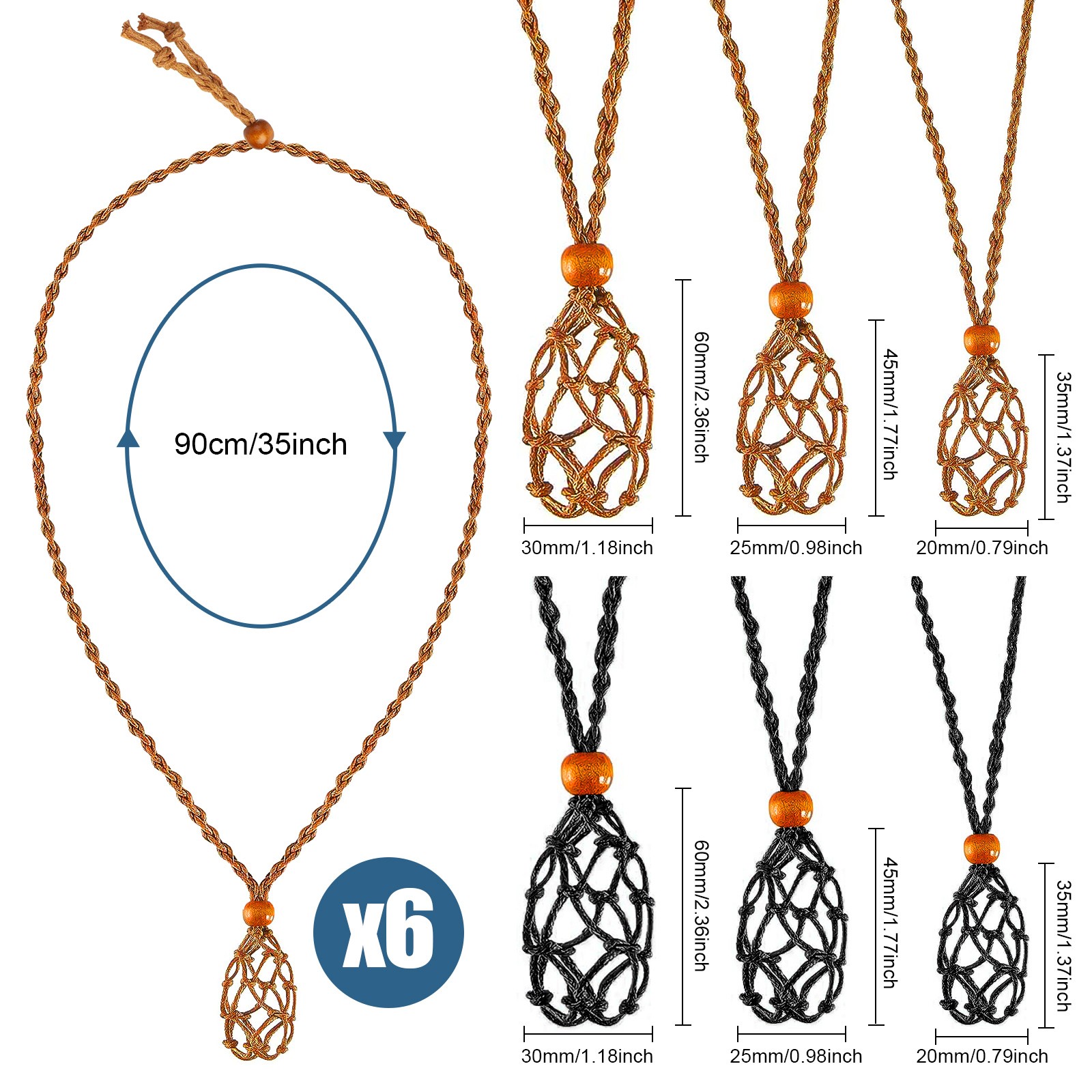 10X Crystal Holder Necklace Bracelet Set Adjustable Stone Cage Cord DIY Jewelry