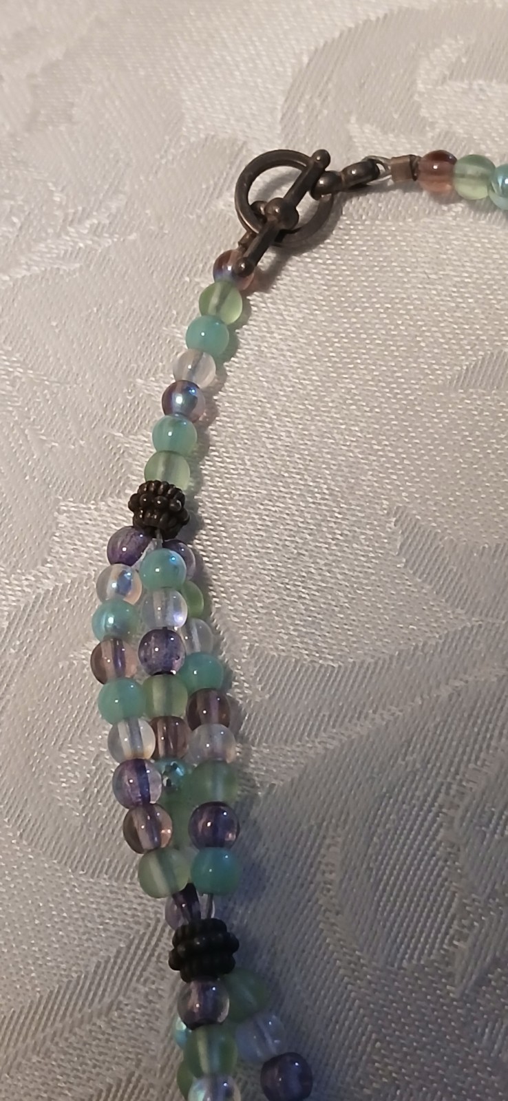 Triple Strand Choker, Amethyst, Blue, Clear, Glass, Toggle Clasp, 15″, Handmade