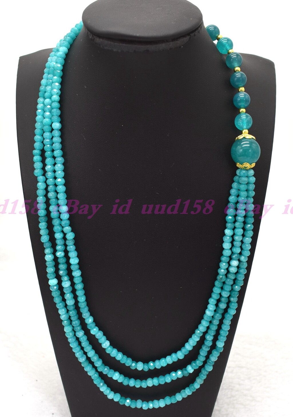 3Rows Natural 2X4mm Faceted Blue Aquamarine Gems Rondelle Beads Necklace 17-19”