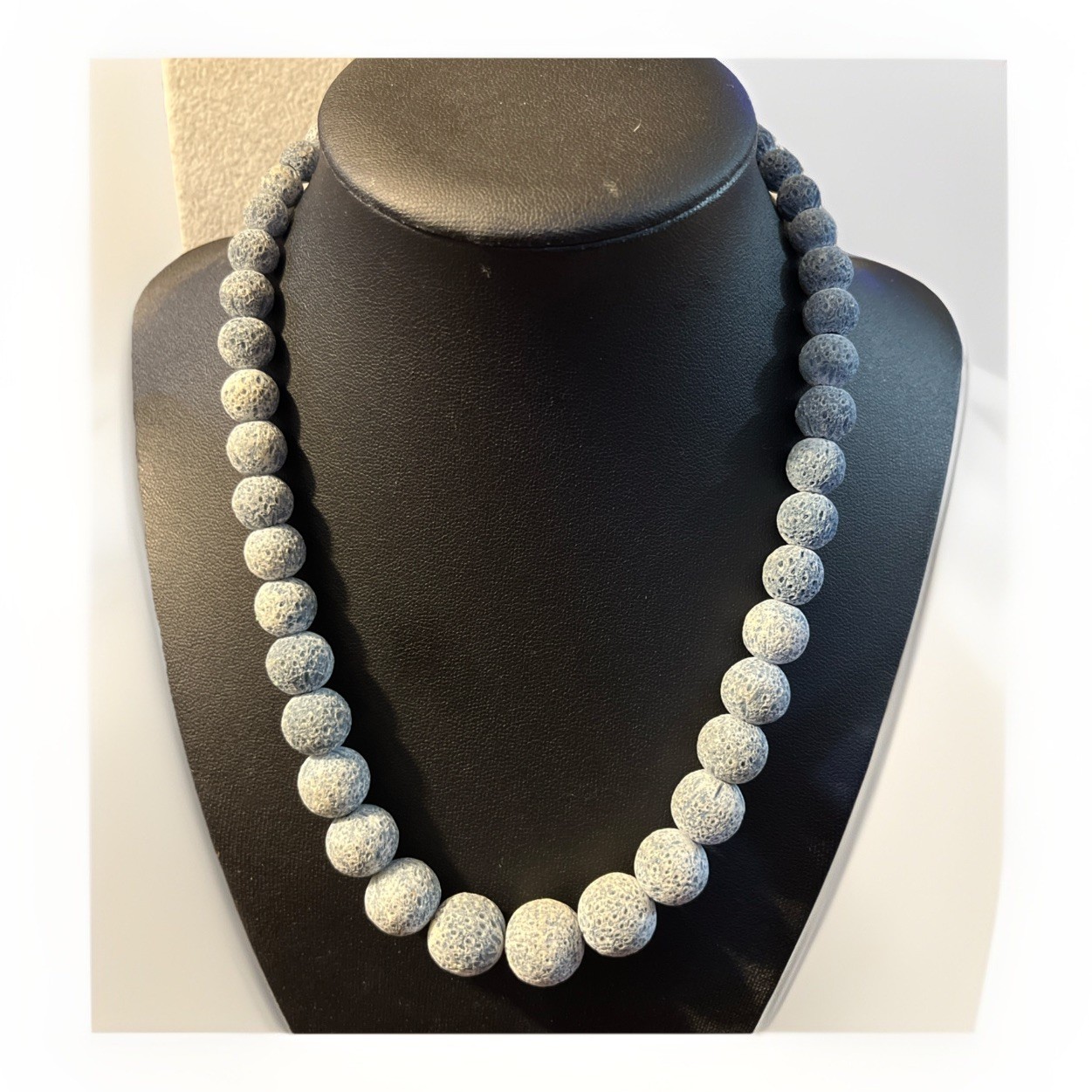 Gray Lava Rock Bead Necklace Natural Stone Diffuser Jewelry Unisex Boho Style