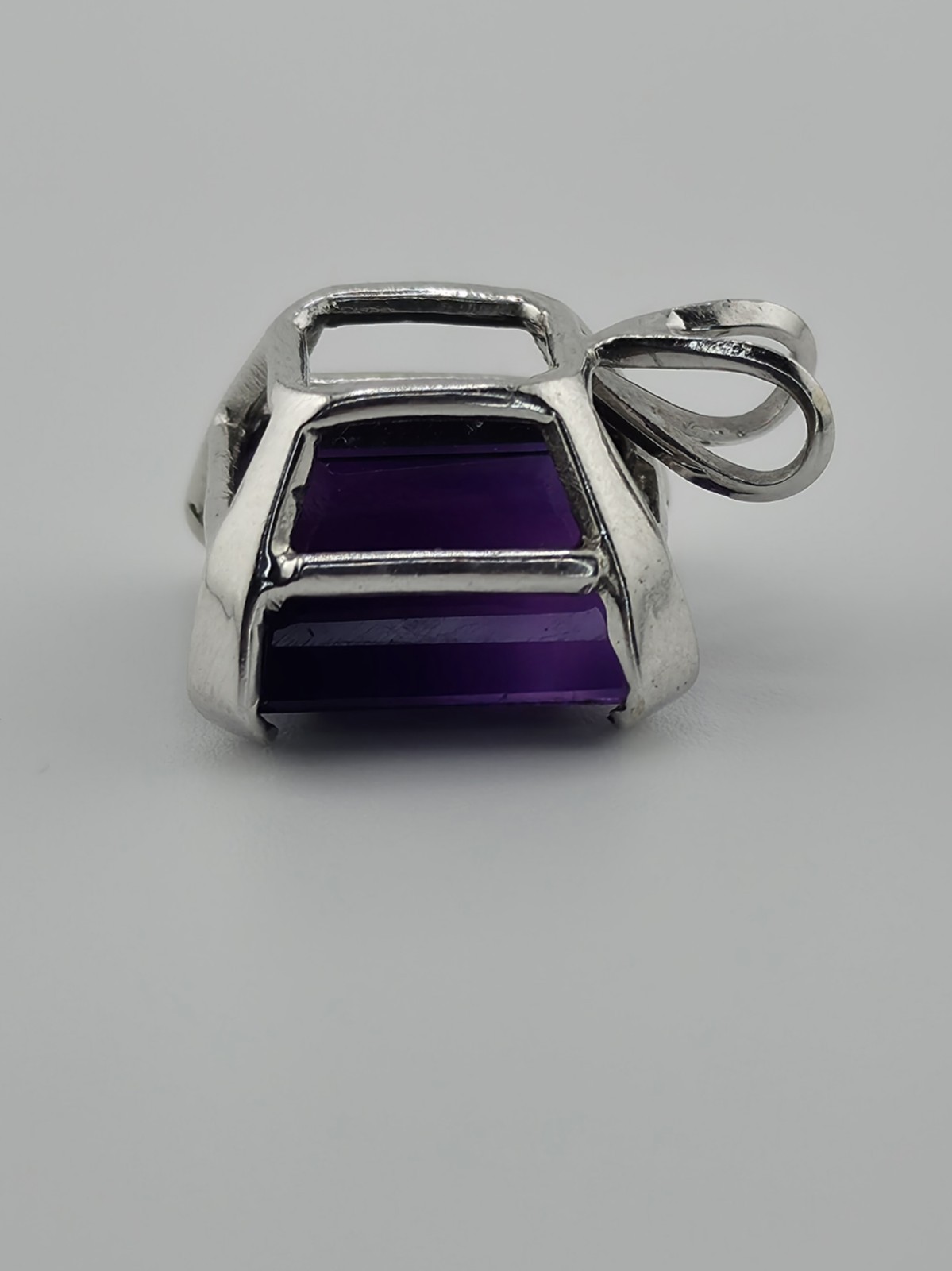 14K SOLID White Gold, Large Amethyst, Emerald Cut, Square 12x11mm Pendant