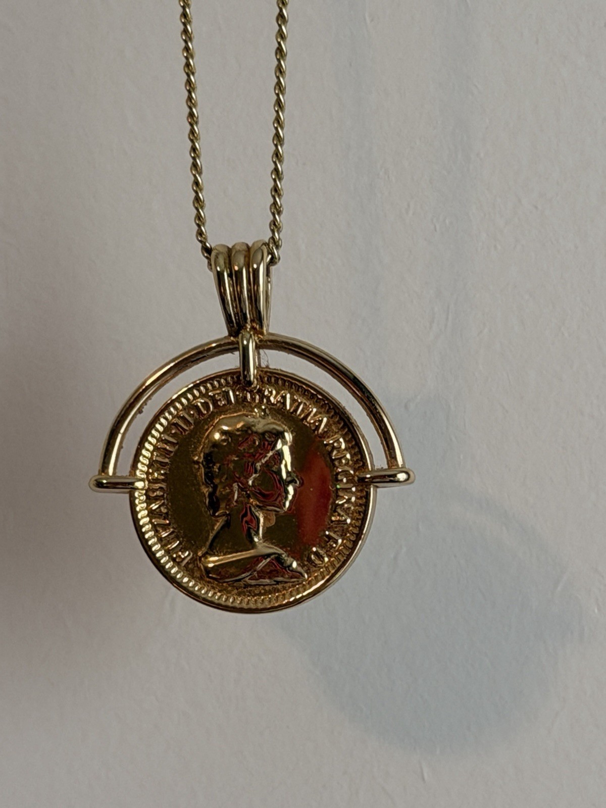 Gold Tone Coin Pendant Necklace Snake Chain Round Coins Charm