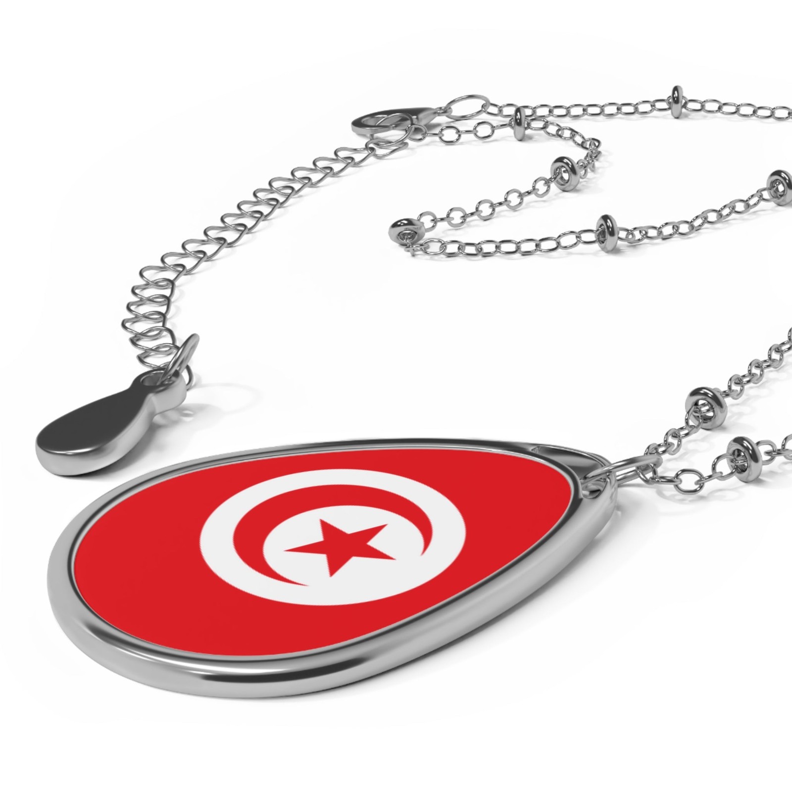 Tunisia Flag Oval Necklace – Patriotic Zinc Alloy Pendant – One Size /