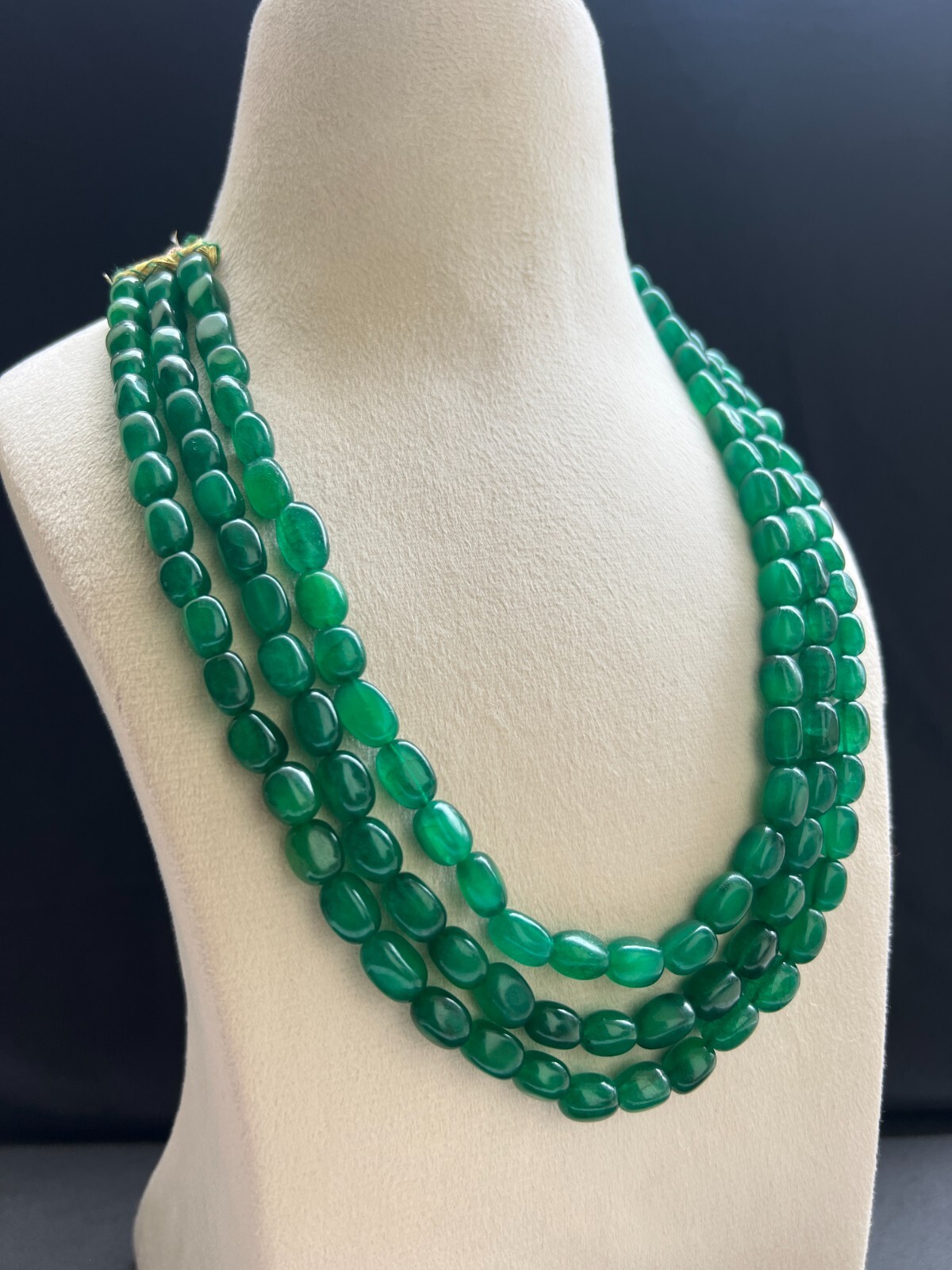 Natural Beryal oval 3 Layer Heishi Beads Necklace 18″ Handmade Layered Jewelry