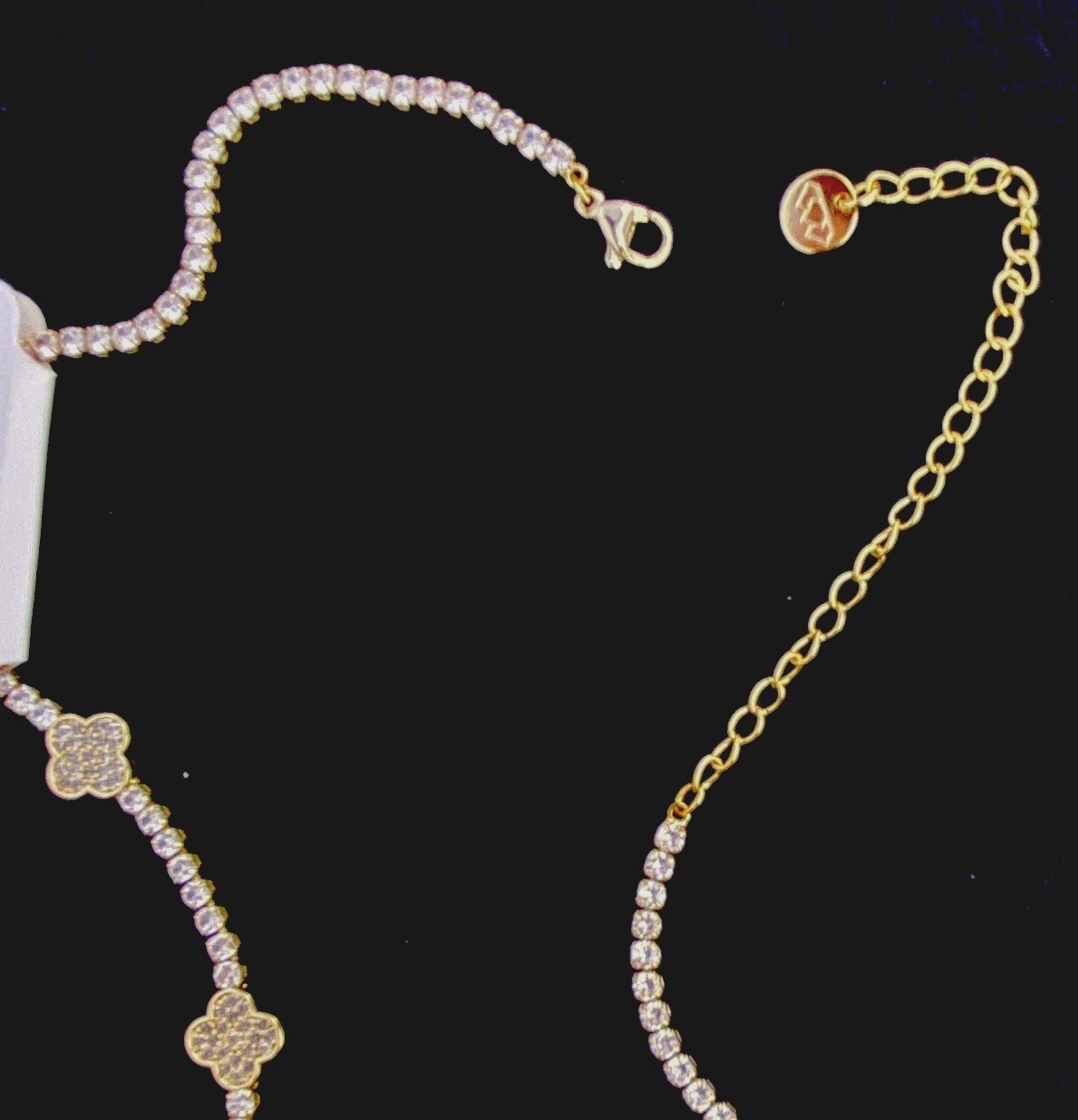 Treasure Jewels Gold Tone 5 Clover Station Necklace White Pavé CZ Alhambra Style